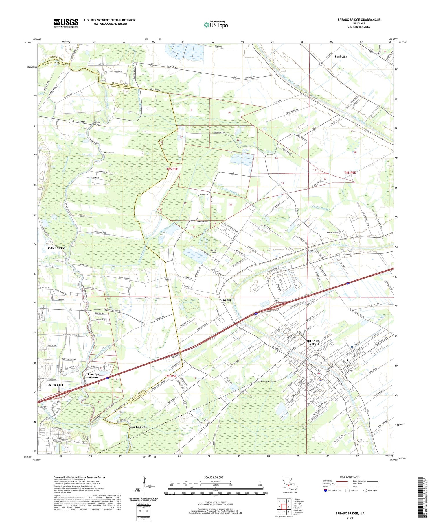 Breaux Bridge Louisiana US Topo Map Image