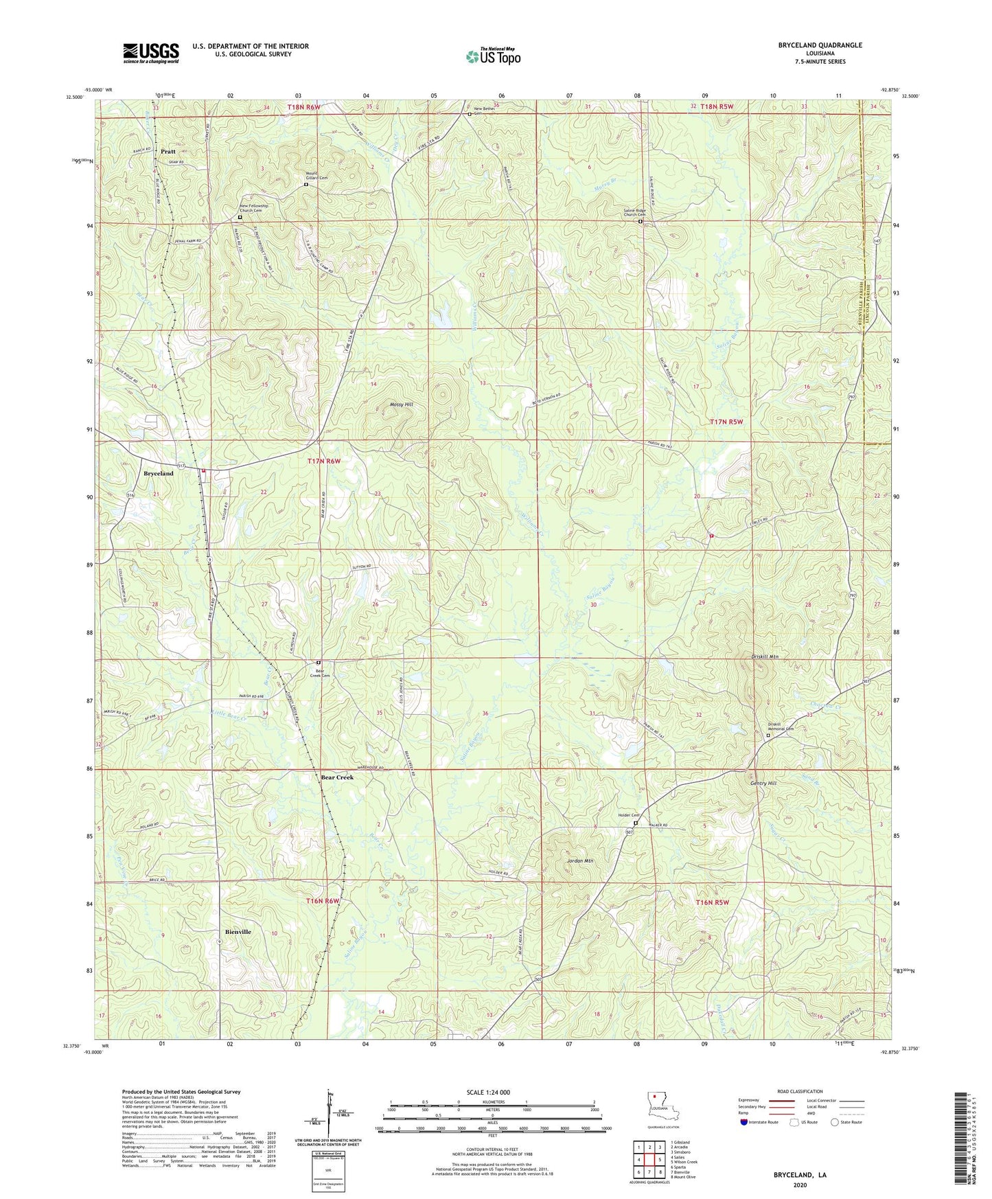 Bryceland Louisiana US Topo Map Image