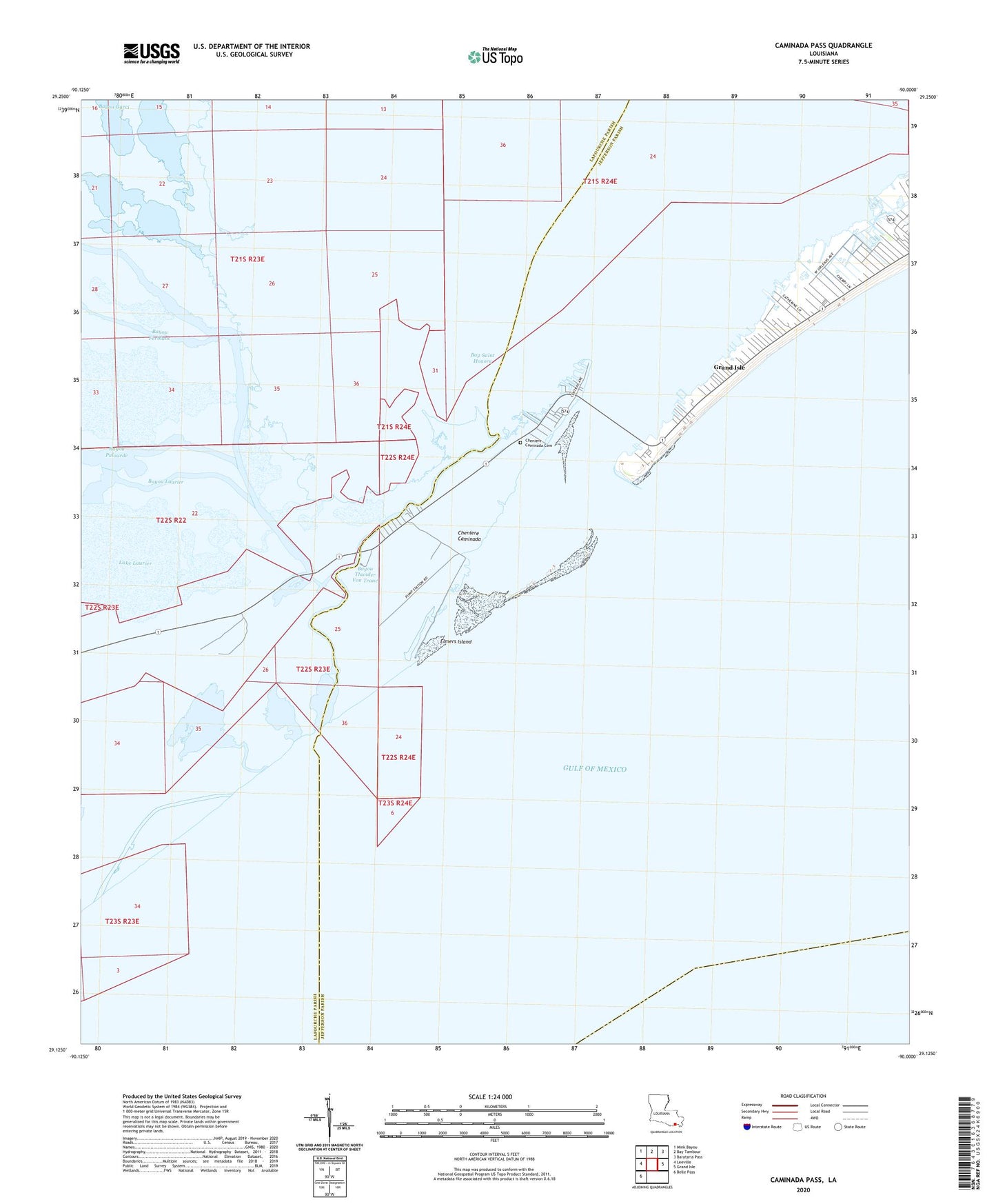 Caminada Pass Louisiana US Topo Map Image