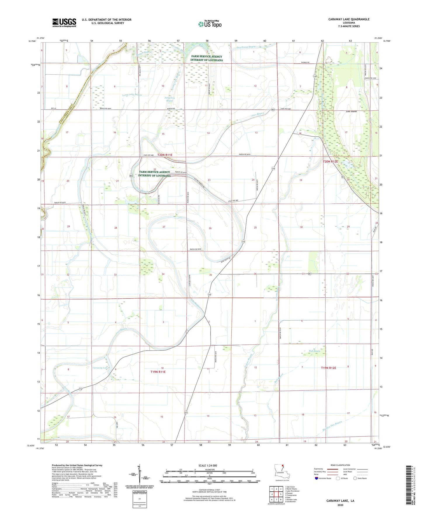 Caraway Lake Louisiana US Topo Map Image