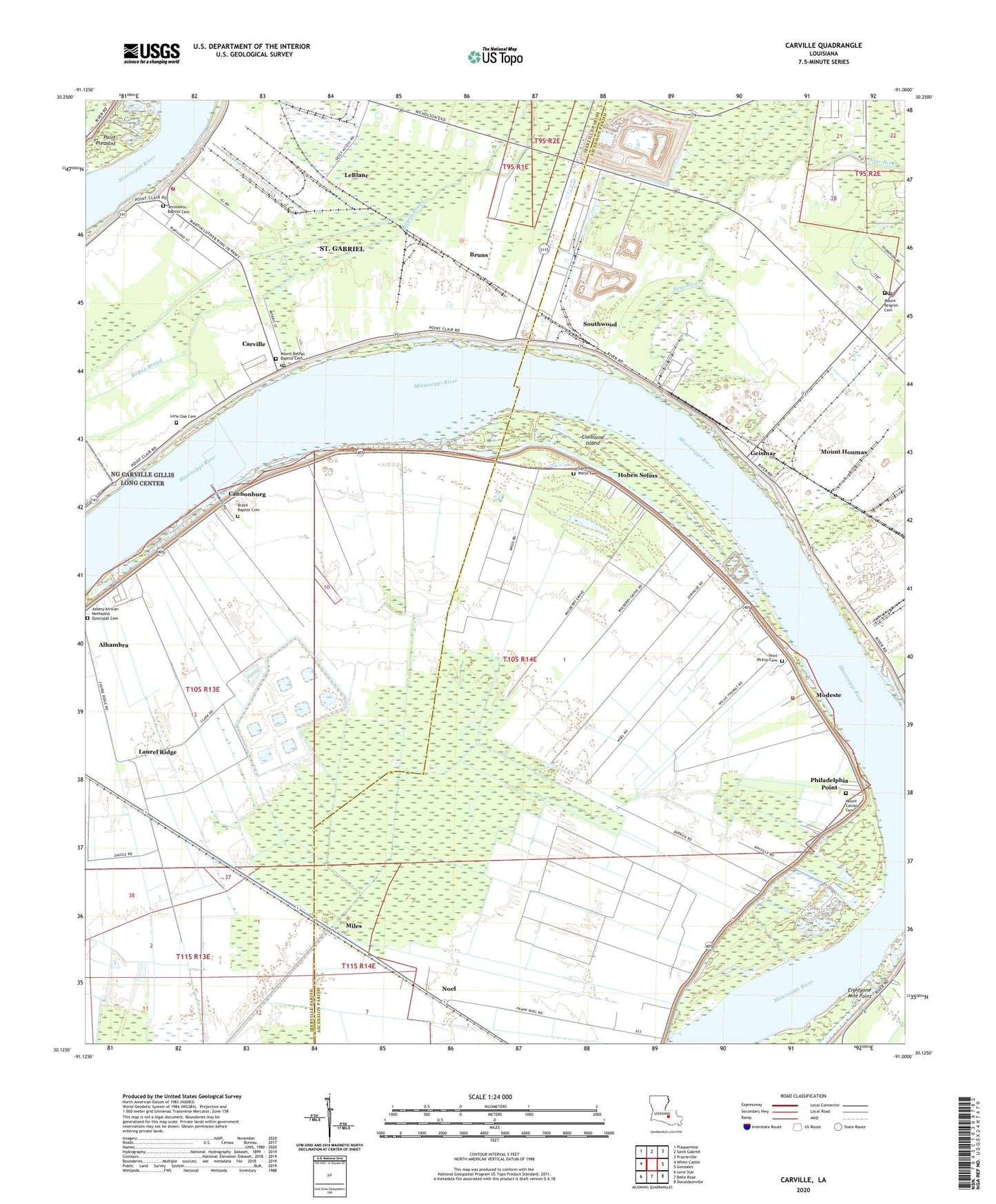 Carville Louisiana US Topo Map Image