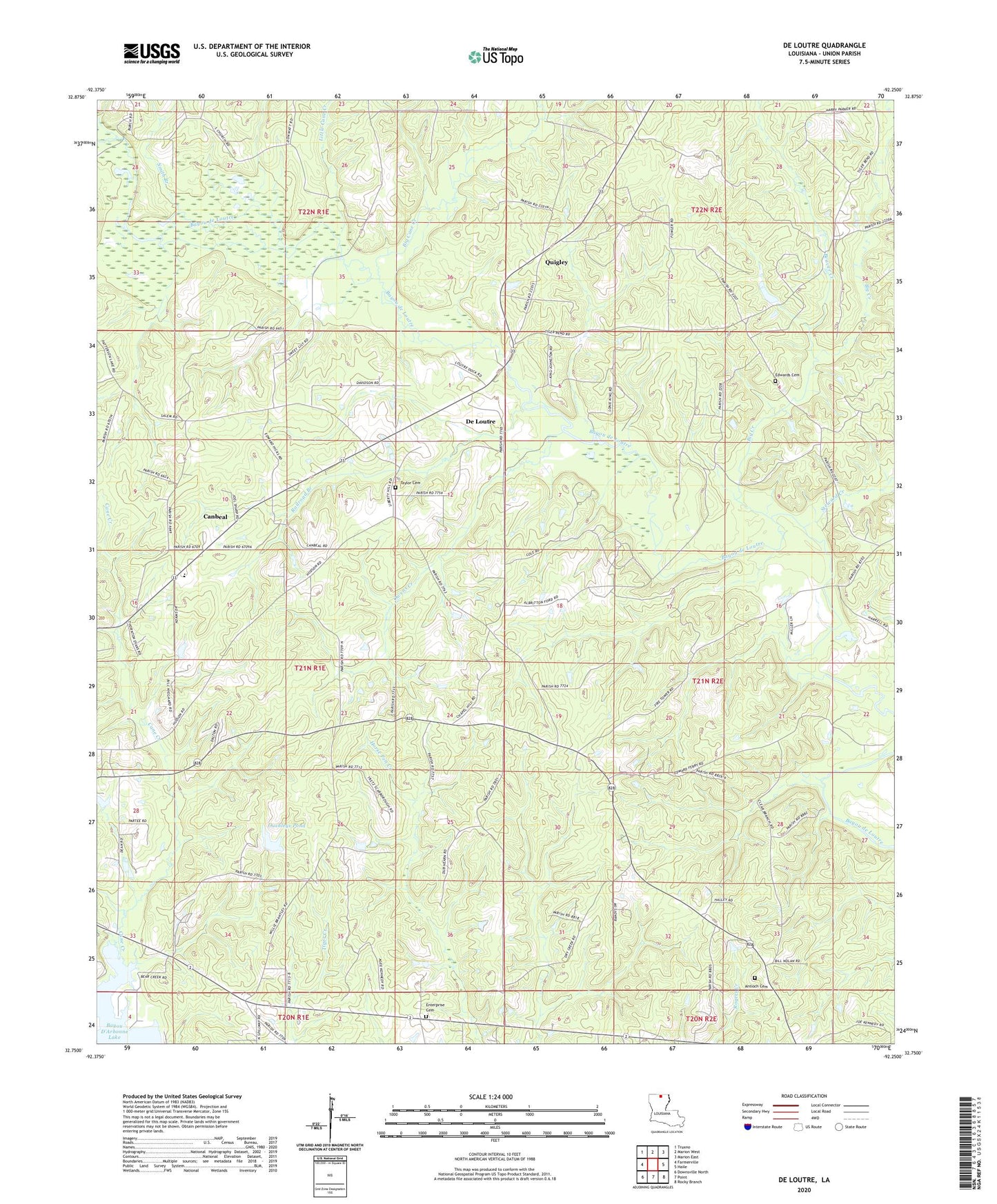 De Loutre Louisiana US Topo Map Image
