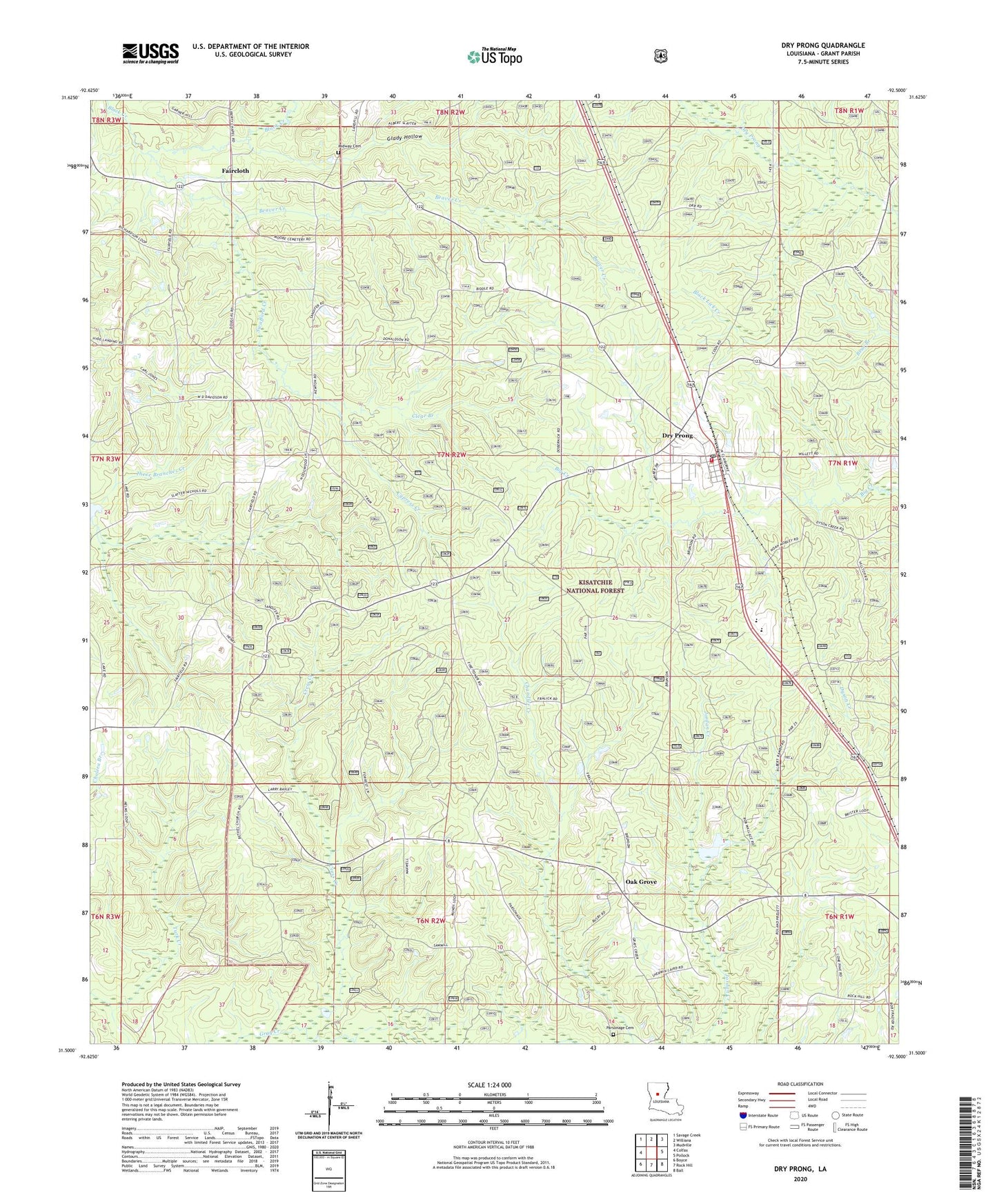 Dry Prong Louisiana US Topo Map Image