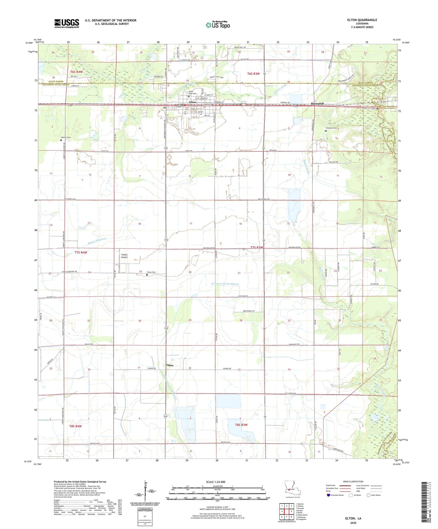 Elton Louisiana US Topo Map Image
