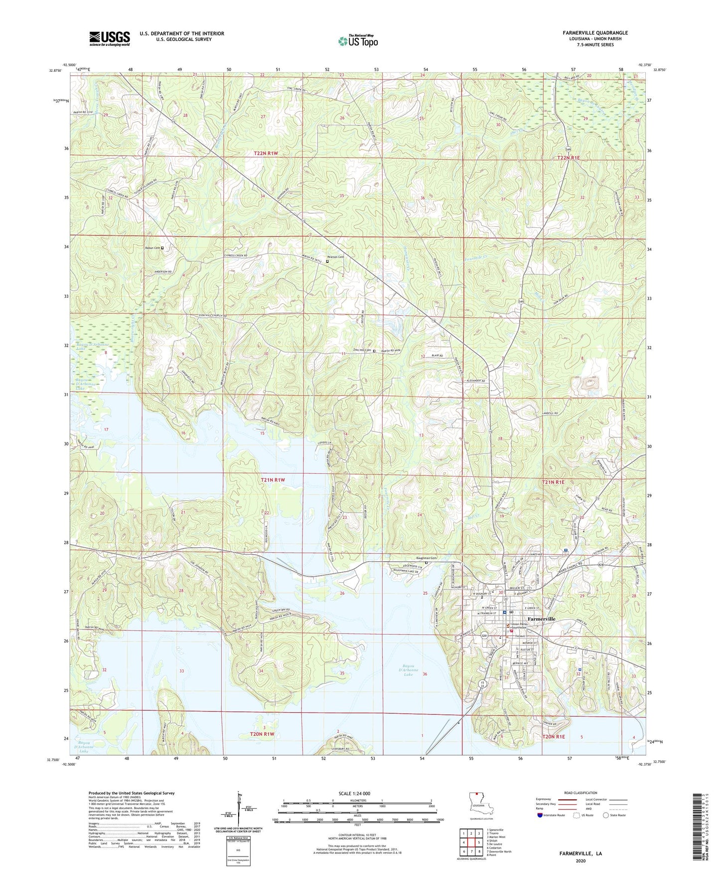 Farmerville Louisiana US Topo Map Image