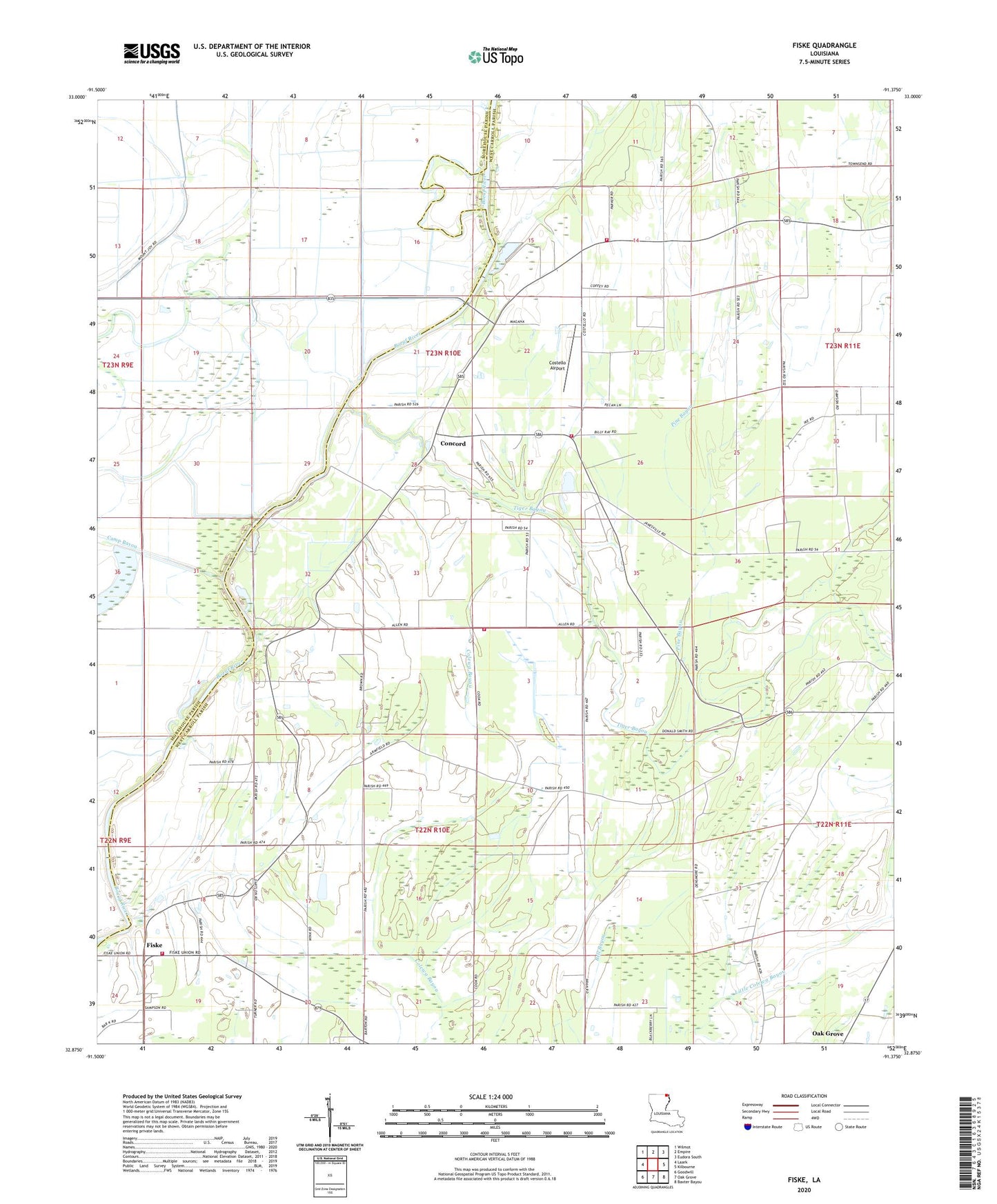 Fiske Louisiana US Topo Map Image