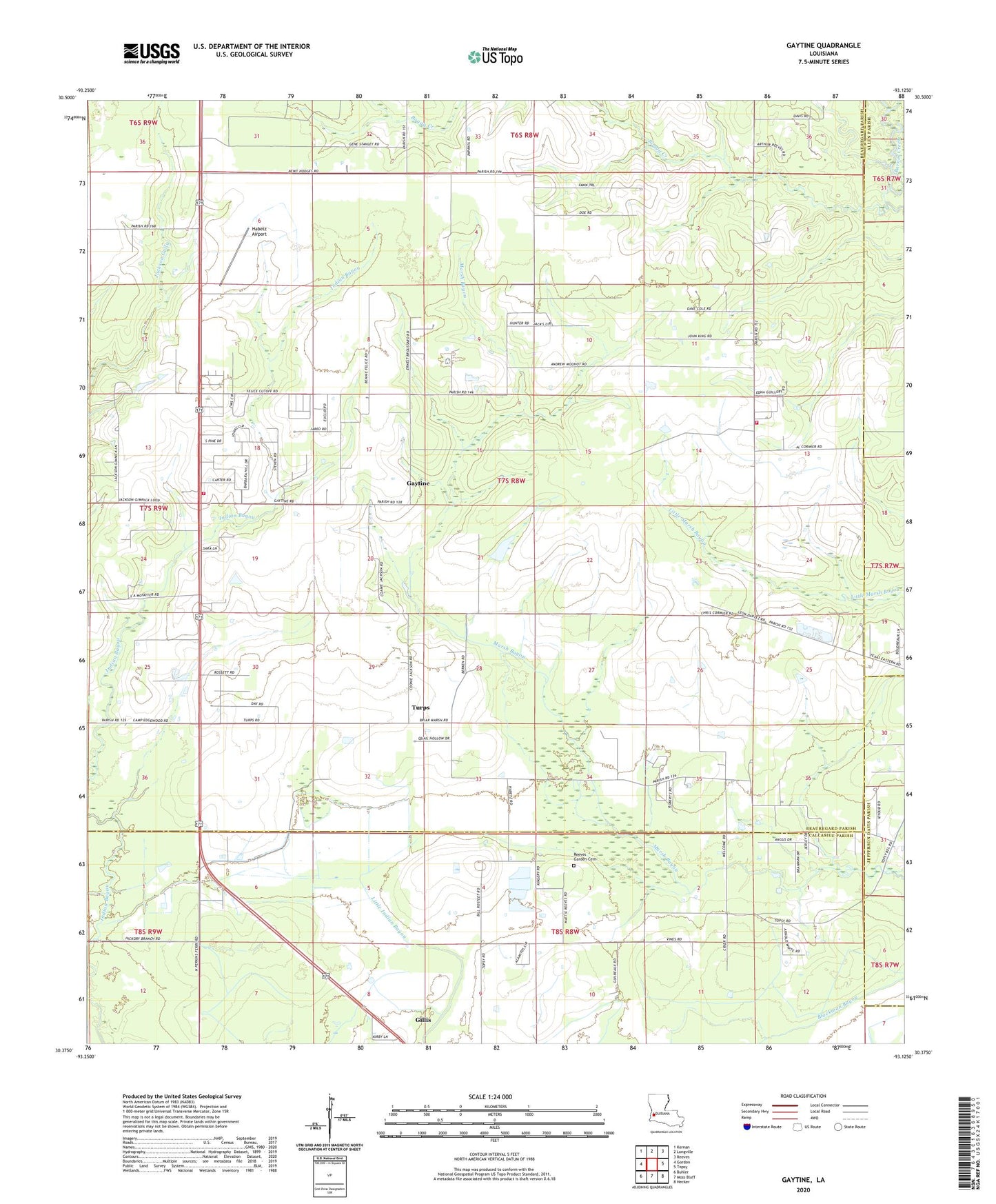 Gaytine Louisiana US Topo Map Image