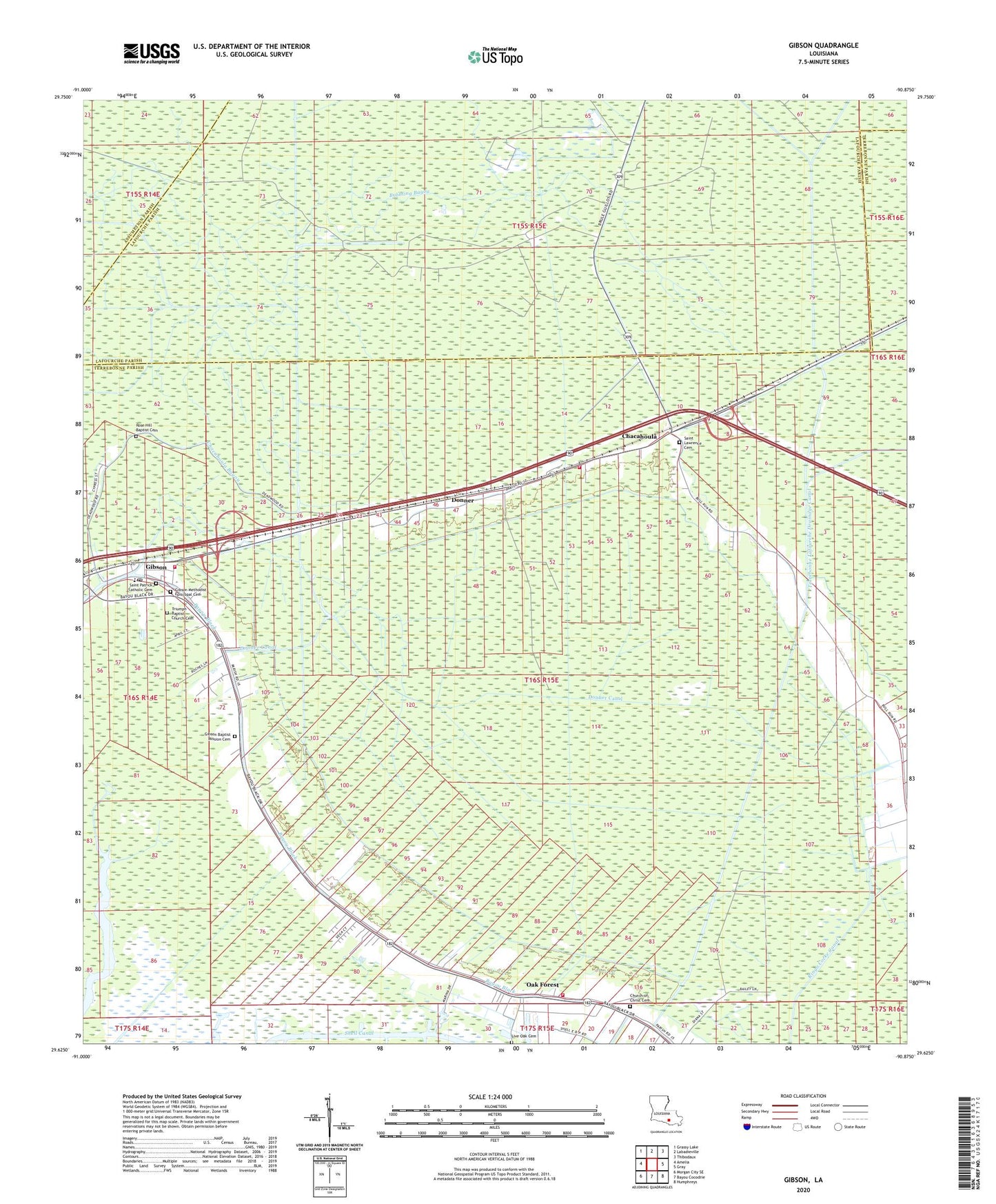 Gibson Louisiana US Topo Map Image