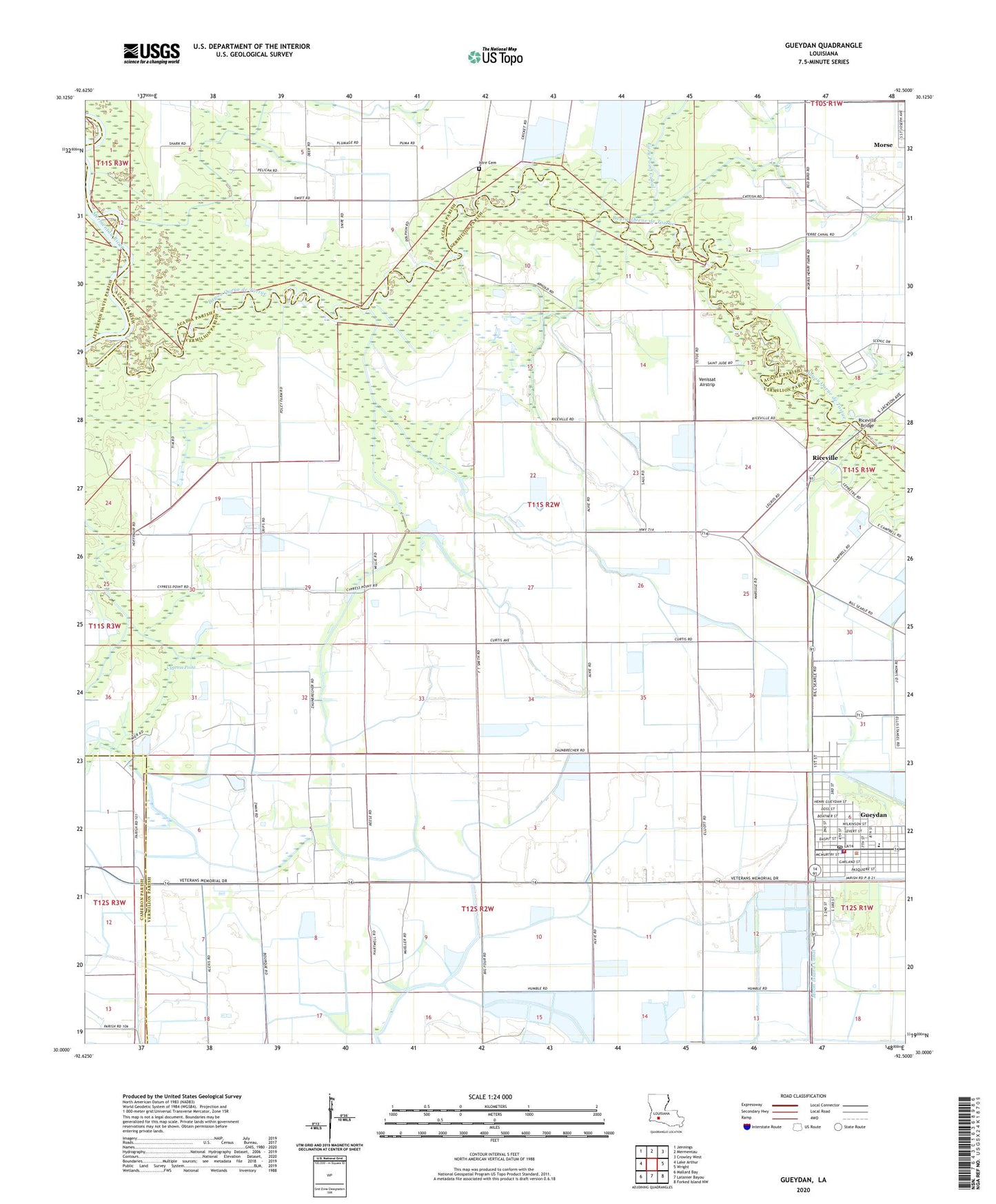Gueydan Louisiana US Topo Map Image