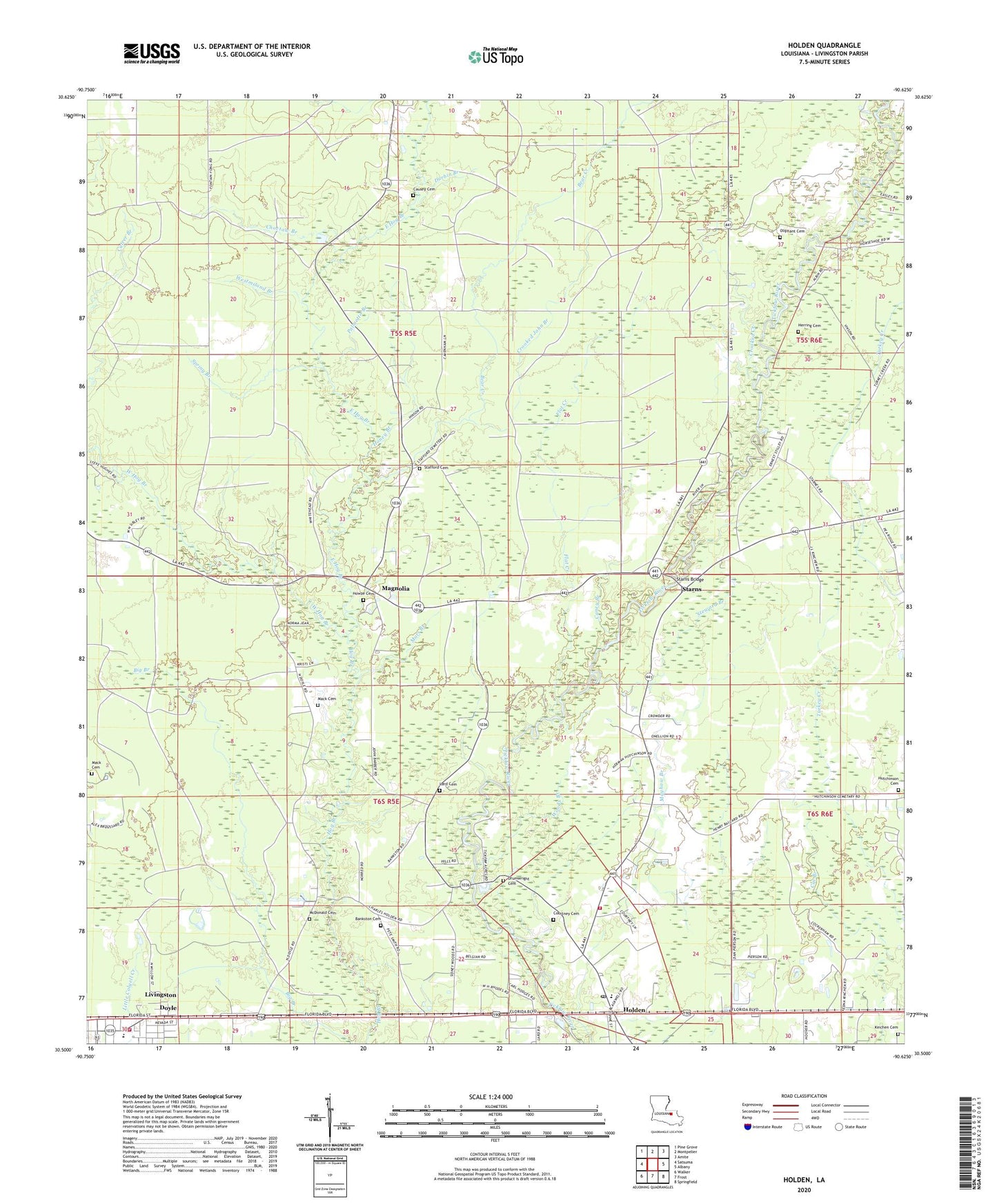 Holden Louisiana US Topo Map Image