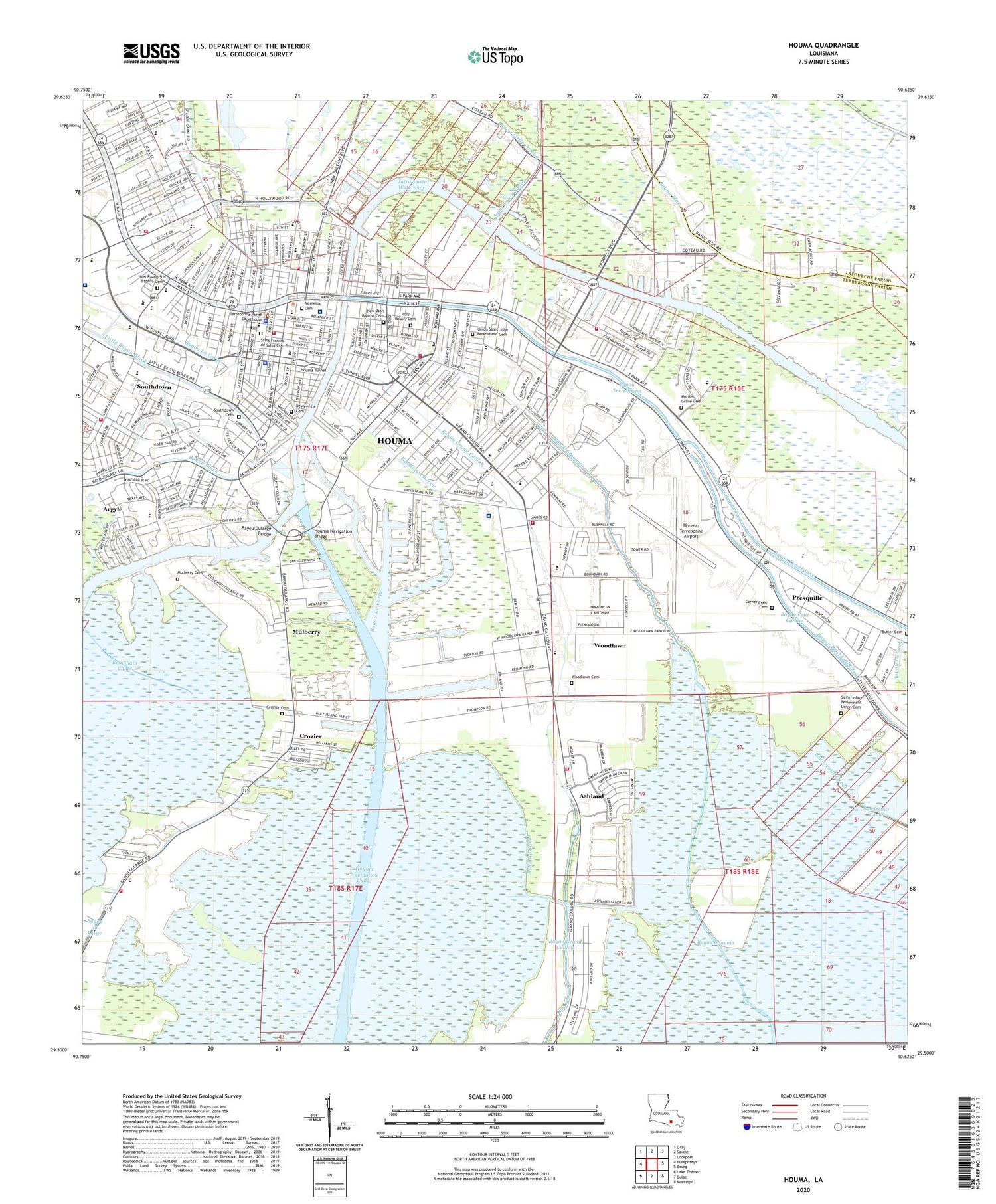 Houma Louisiana US Topo Map Image