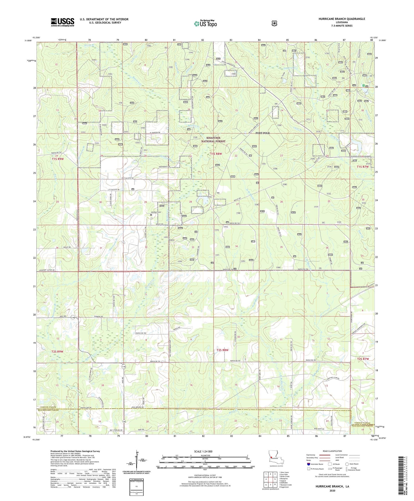 Hurricane Branch Louisiana US Topo Map Image