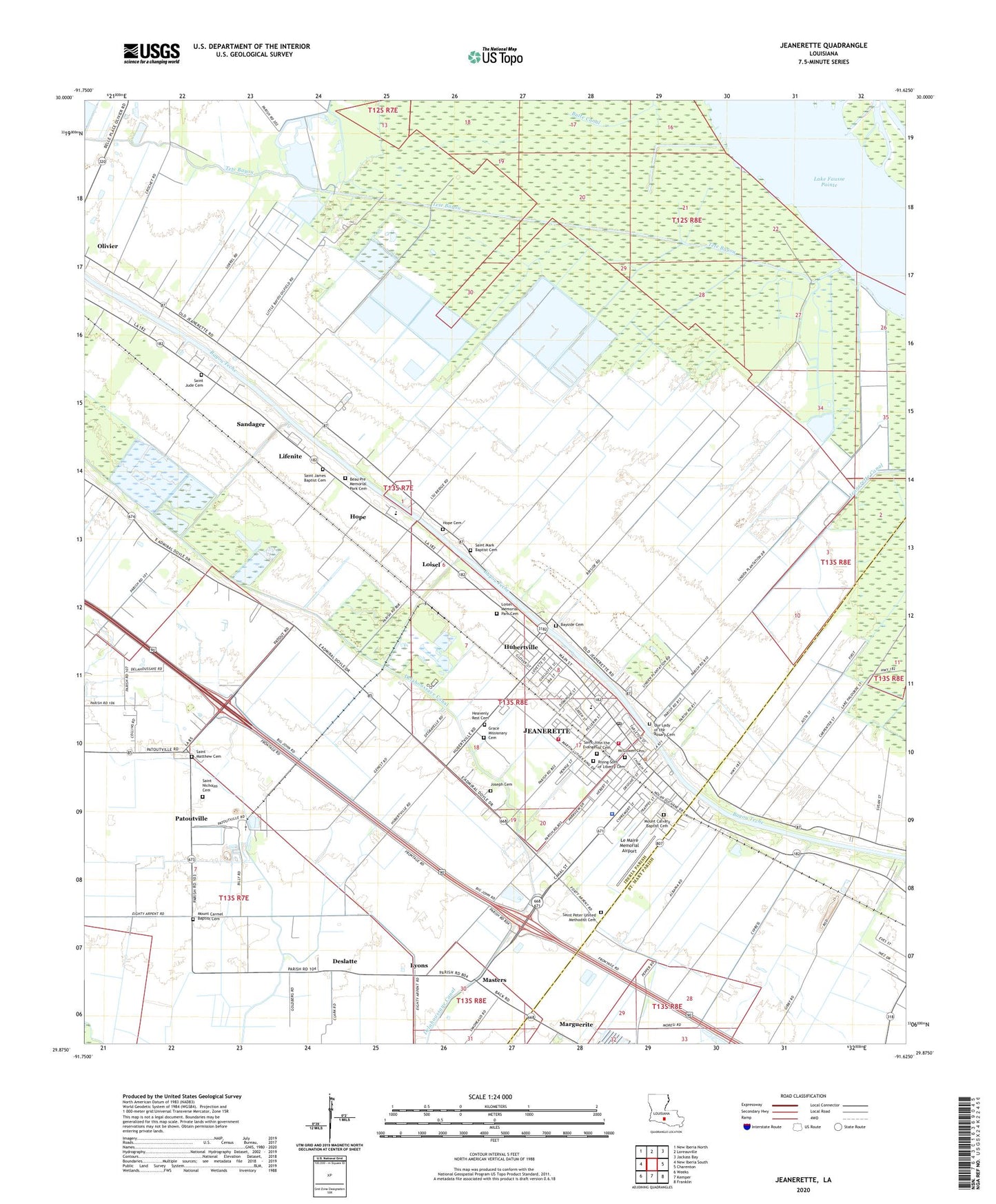 Jeanerette Louisiana US Topo Map Image