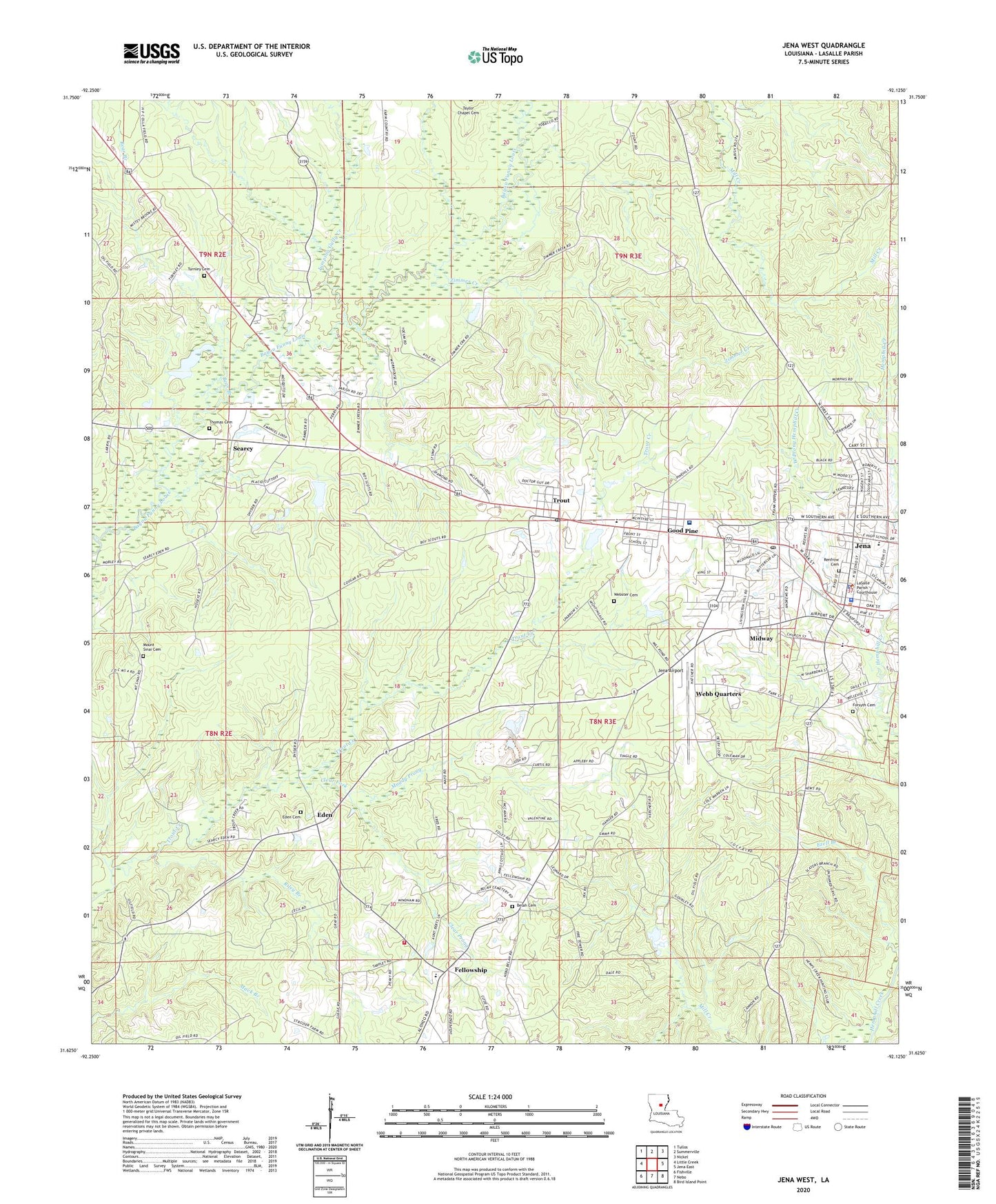 Jena West Louisiana US Topo Map Image