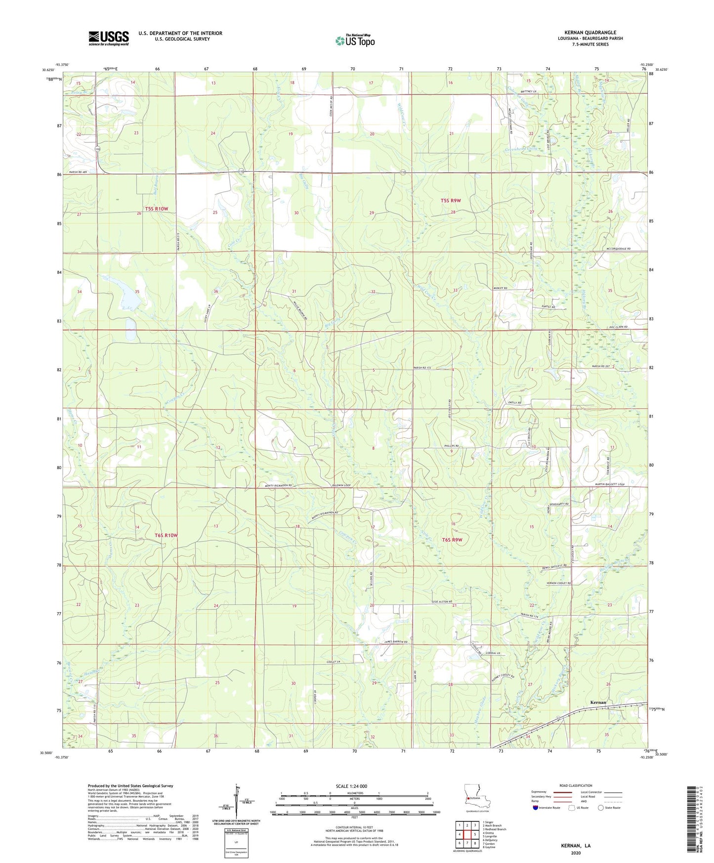 Kernan Louisiana US Topo Map Image
