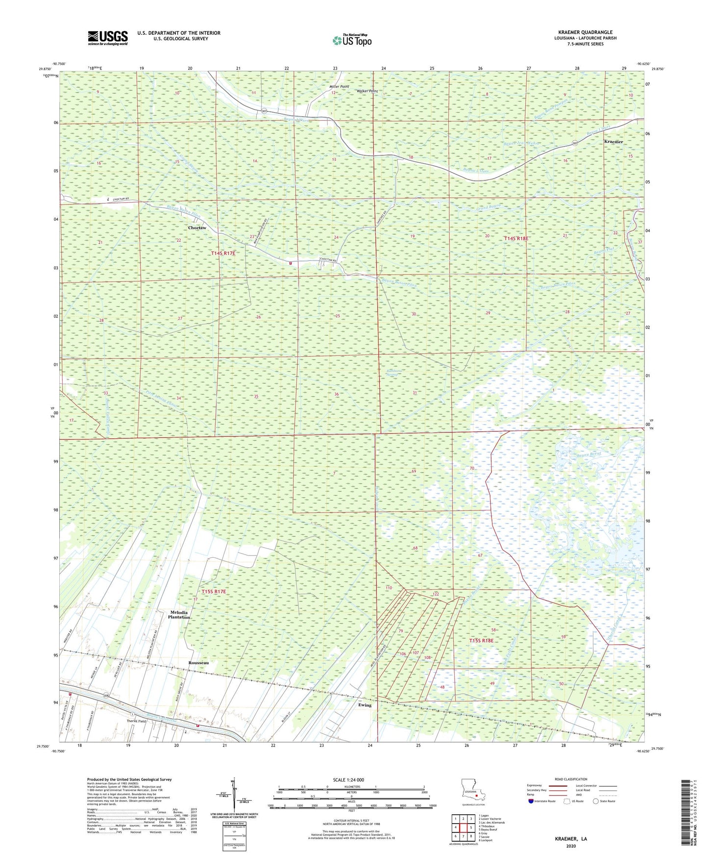 Kraemer Louisiana US Topo Map Image