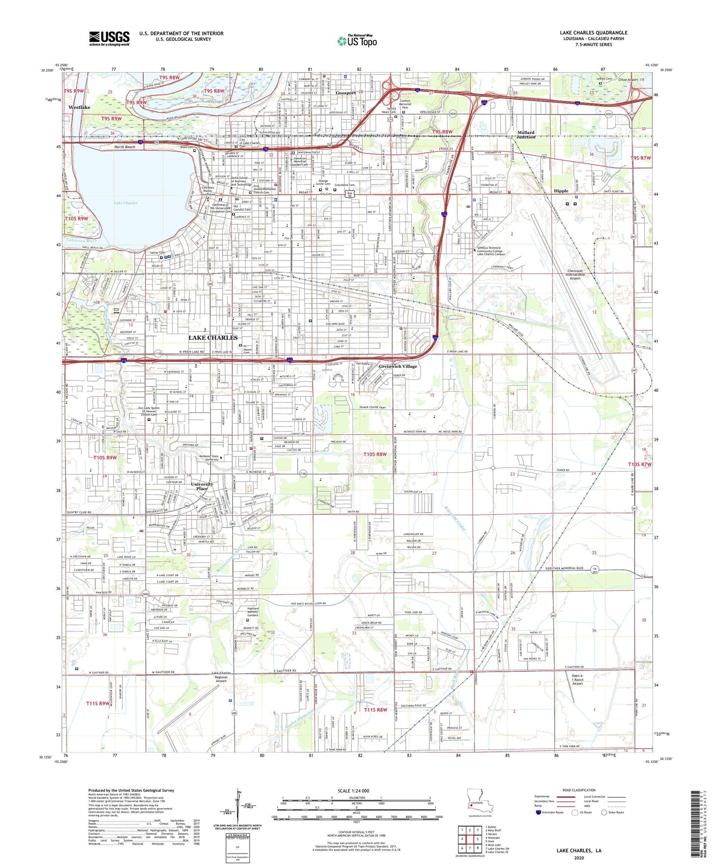 Lake Charles Louisiana US Topo Map Image