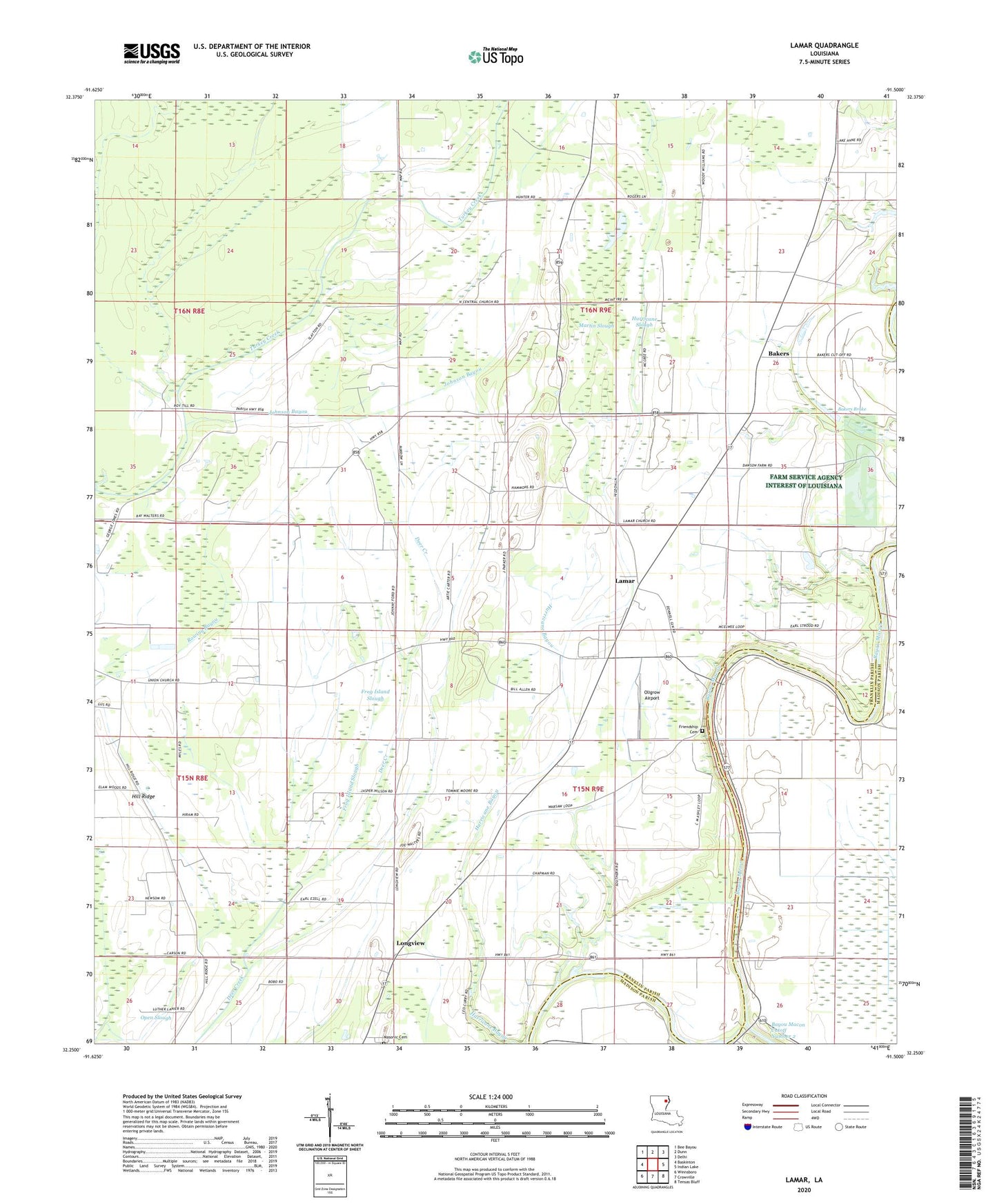 Lamar Louisiana US Topo Map Image