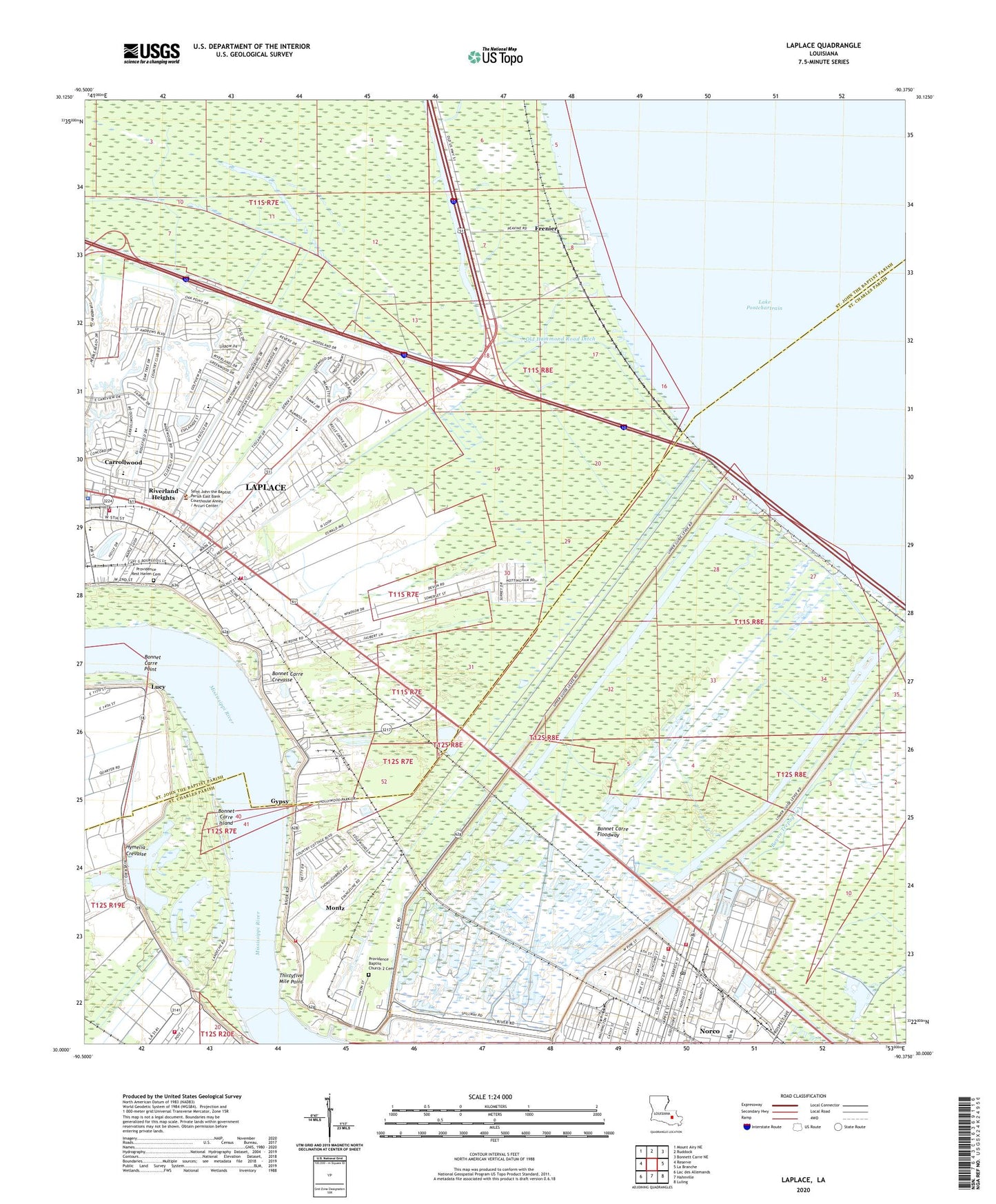 Laplace Louisiana US Topo Map Image