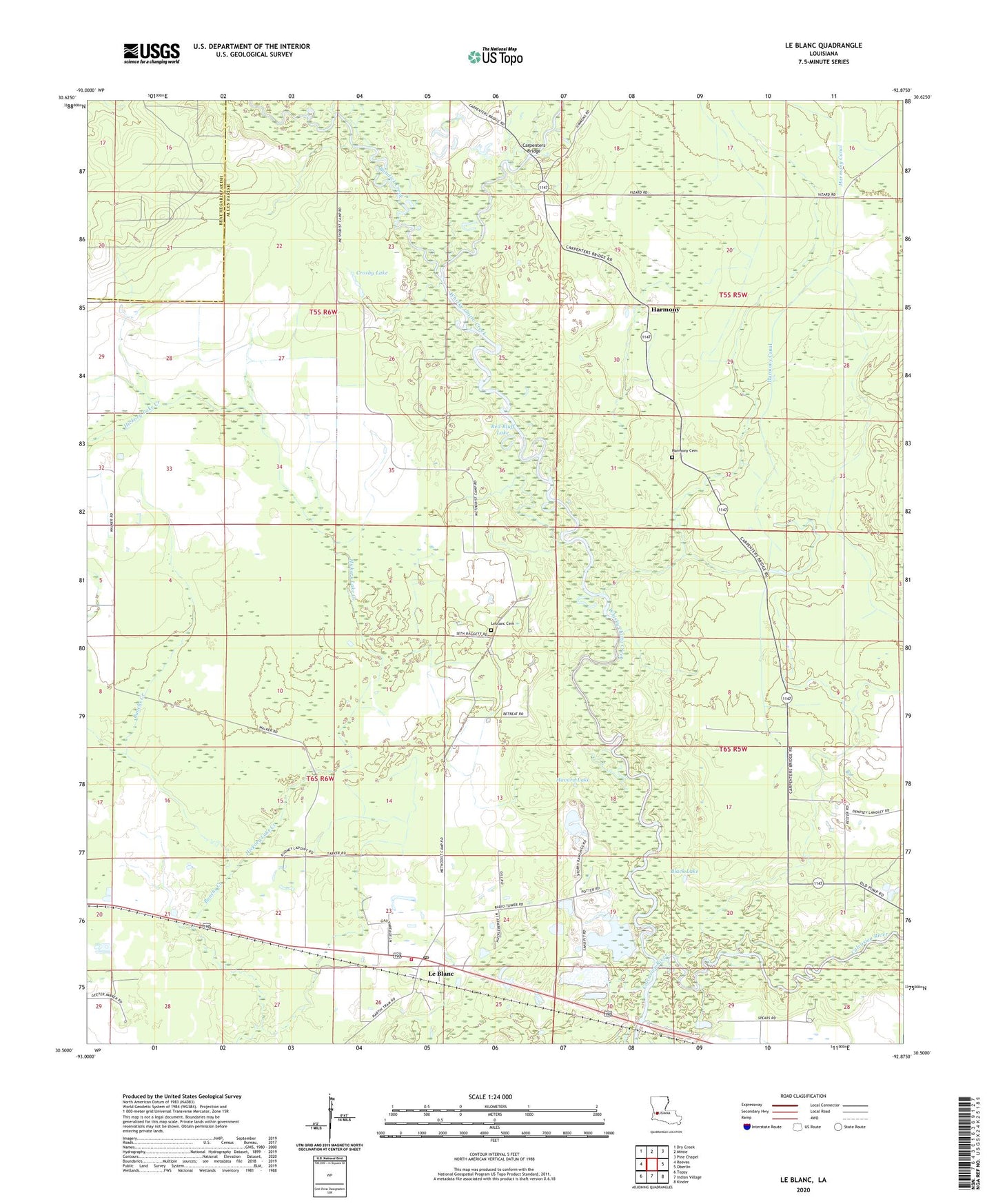 Le Blanc Louisiana US Topo Map Image