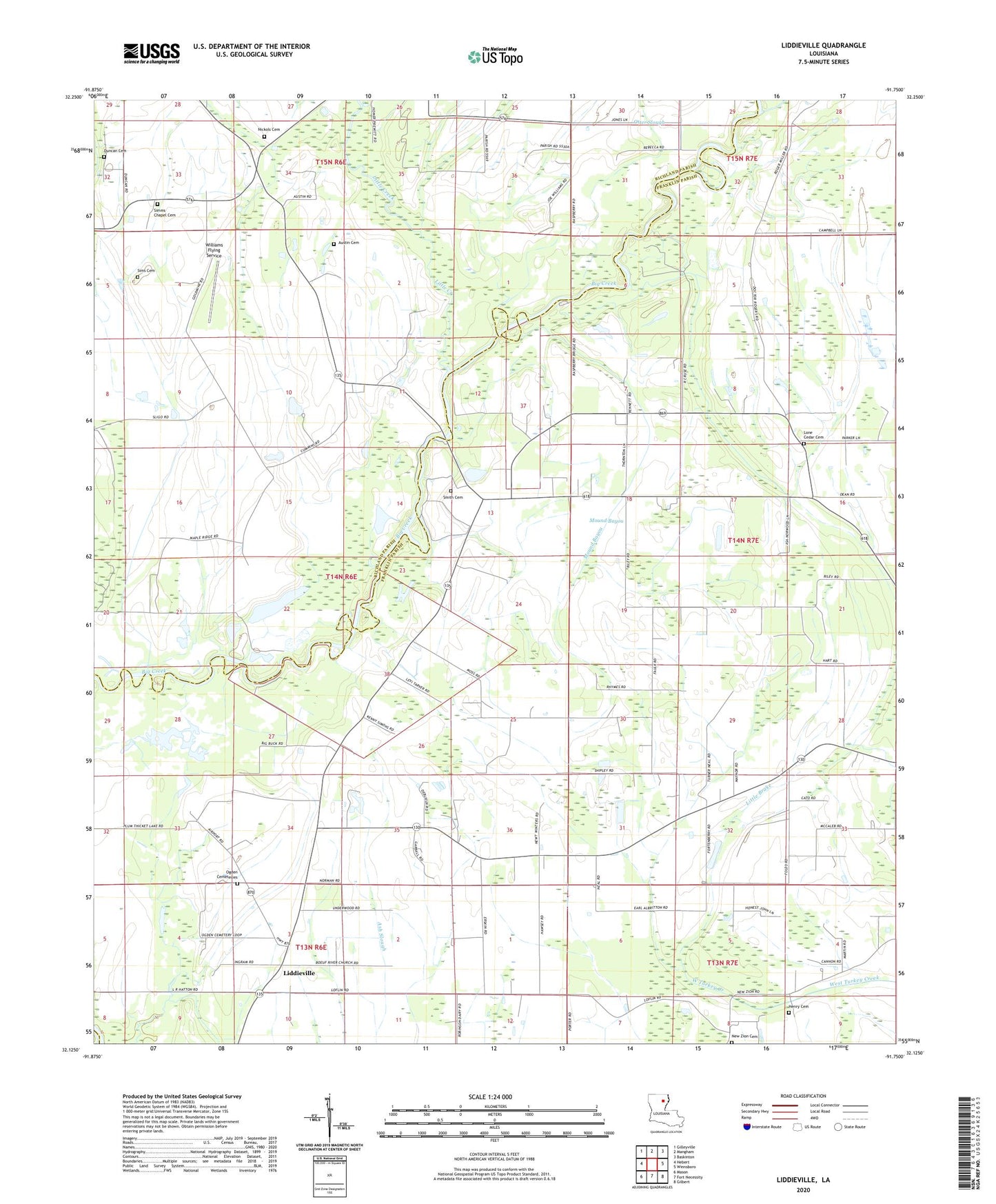 Liddieville Louisiana US Topo Map Image