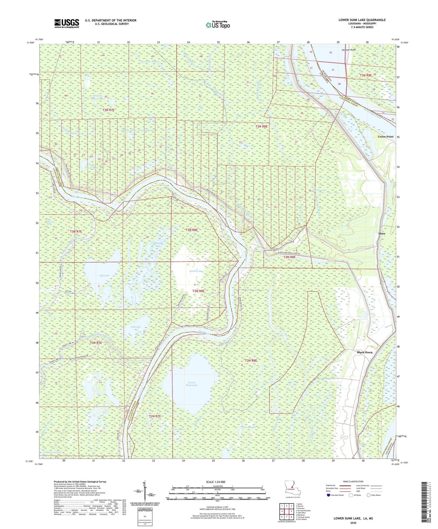 Lower Sunk Lake Louisiana US Topo Map Image