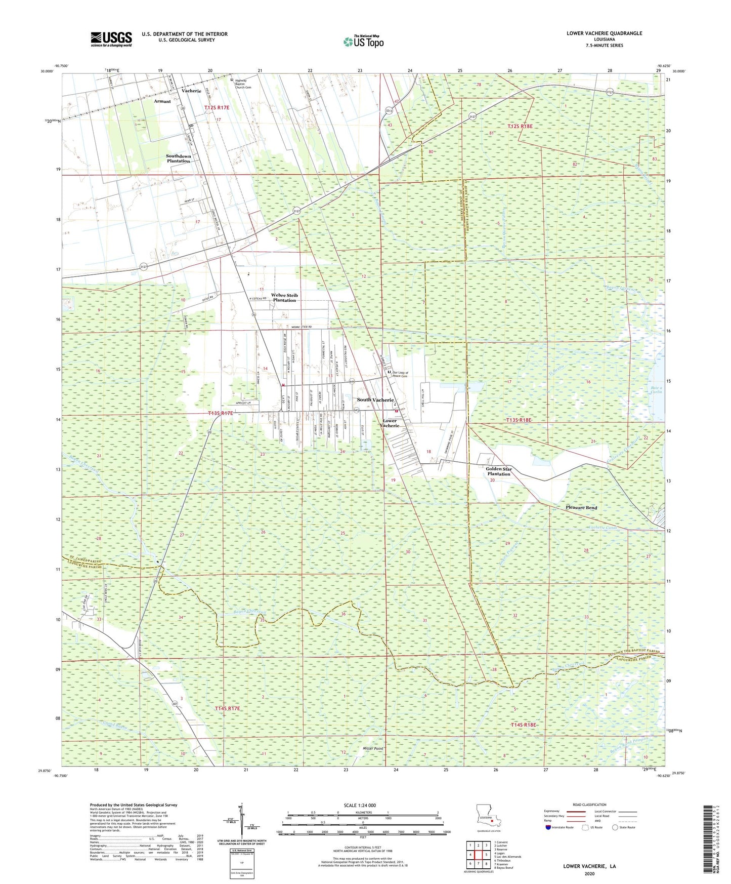 Lower Vacherie Louisiana US Topo Map Image