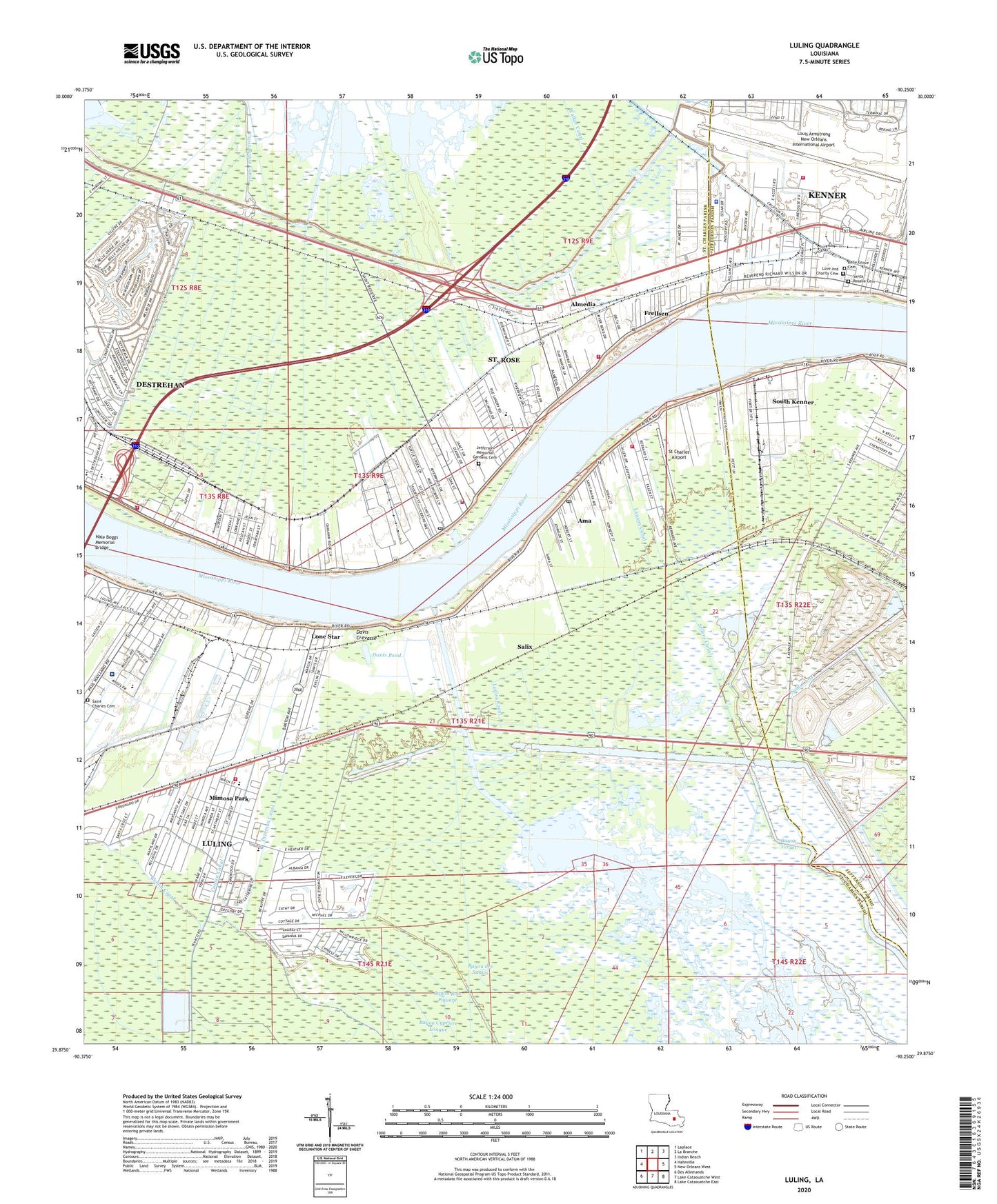 Luling Louisiana US Topo Map Image