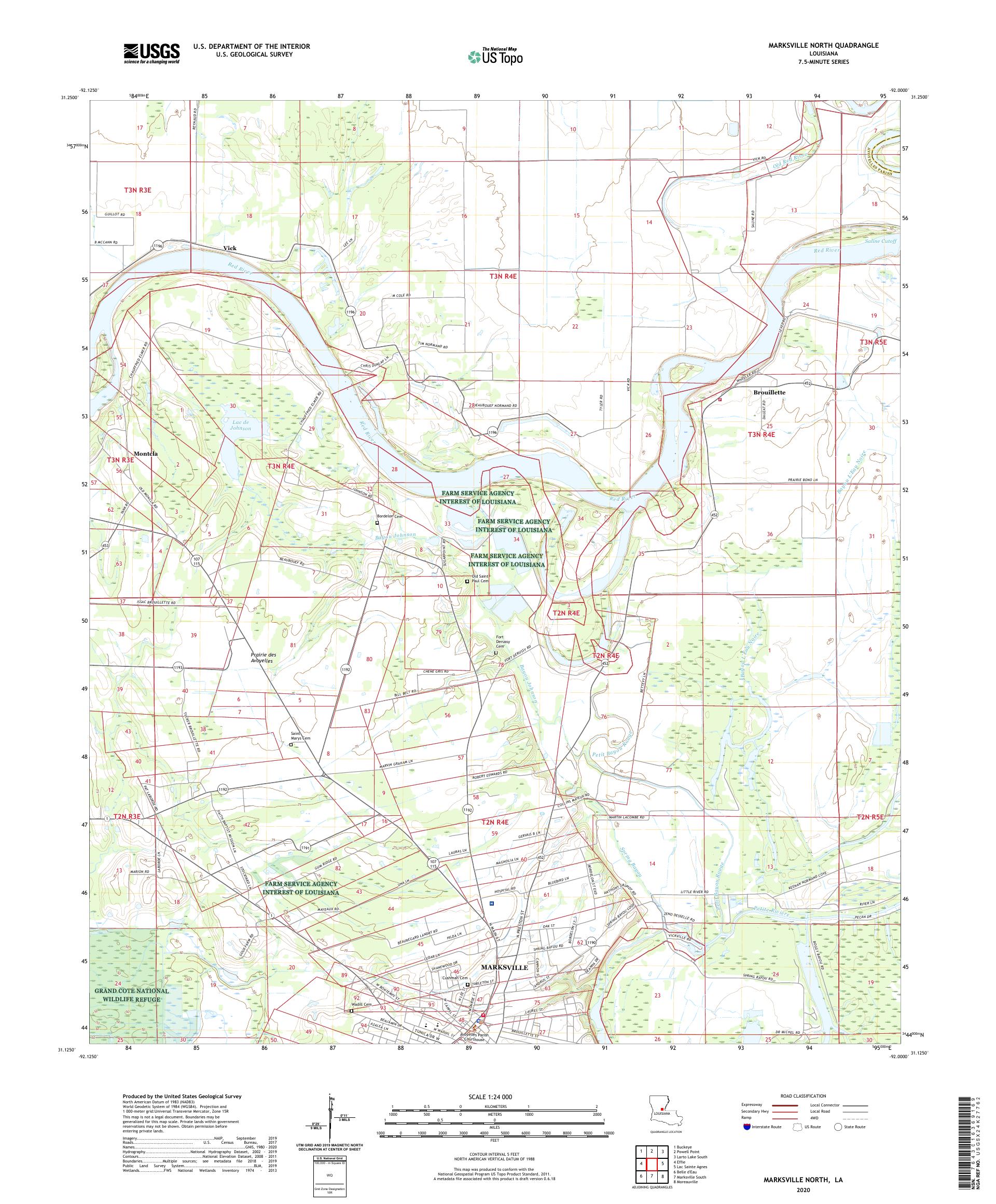 FOTUSフェトウス 1999AW Body Contour Map LST Marksville North Louisiana US Topo Map – MyTopo Map Store
