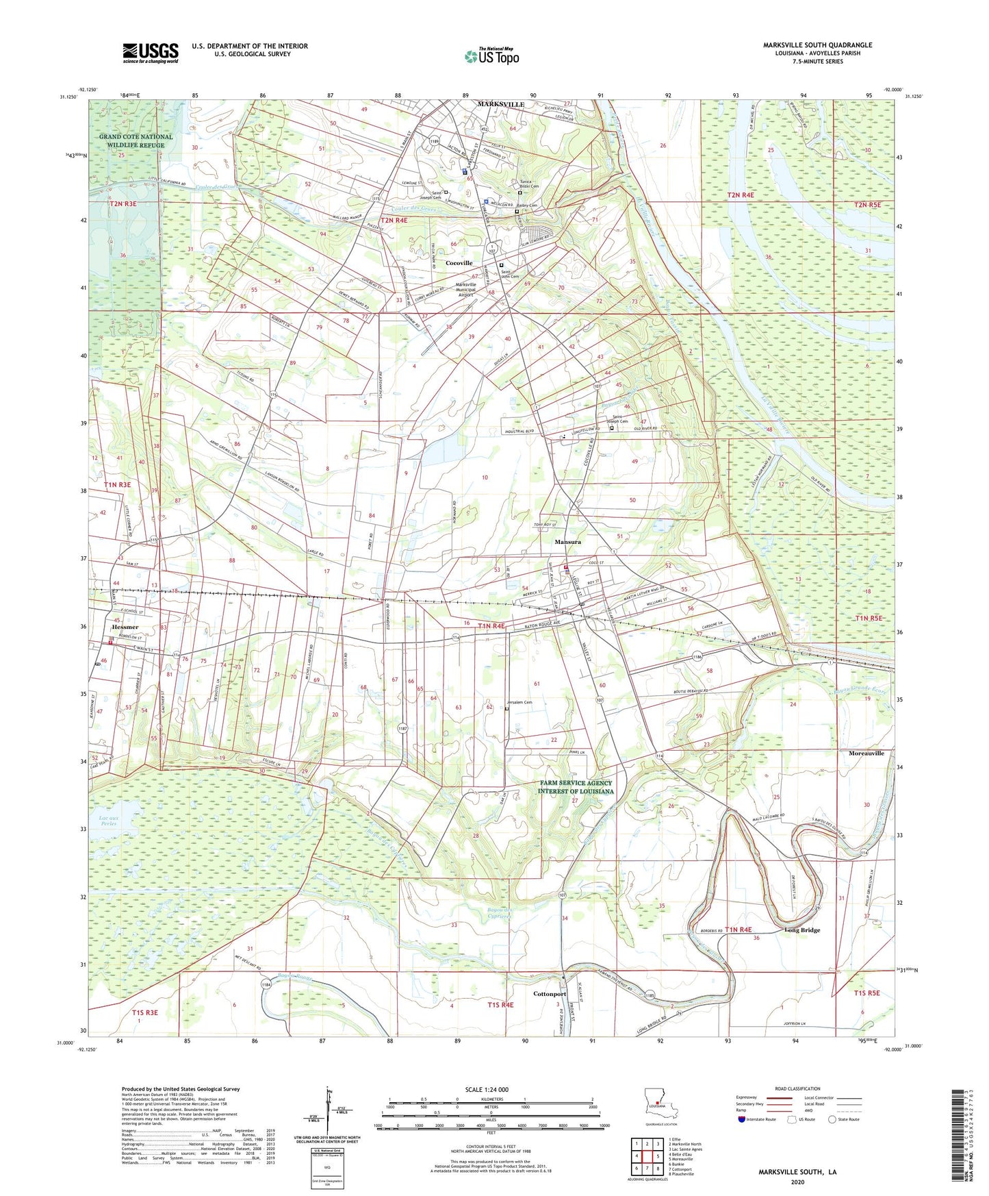 Marksville South Louisiana US Topo Map Image