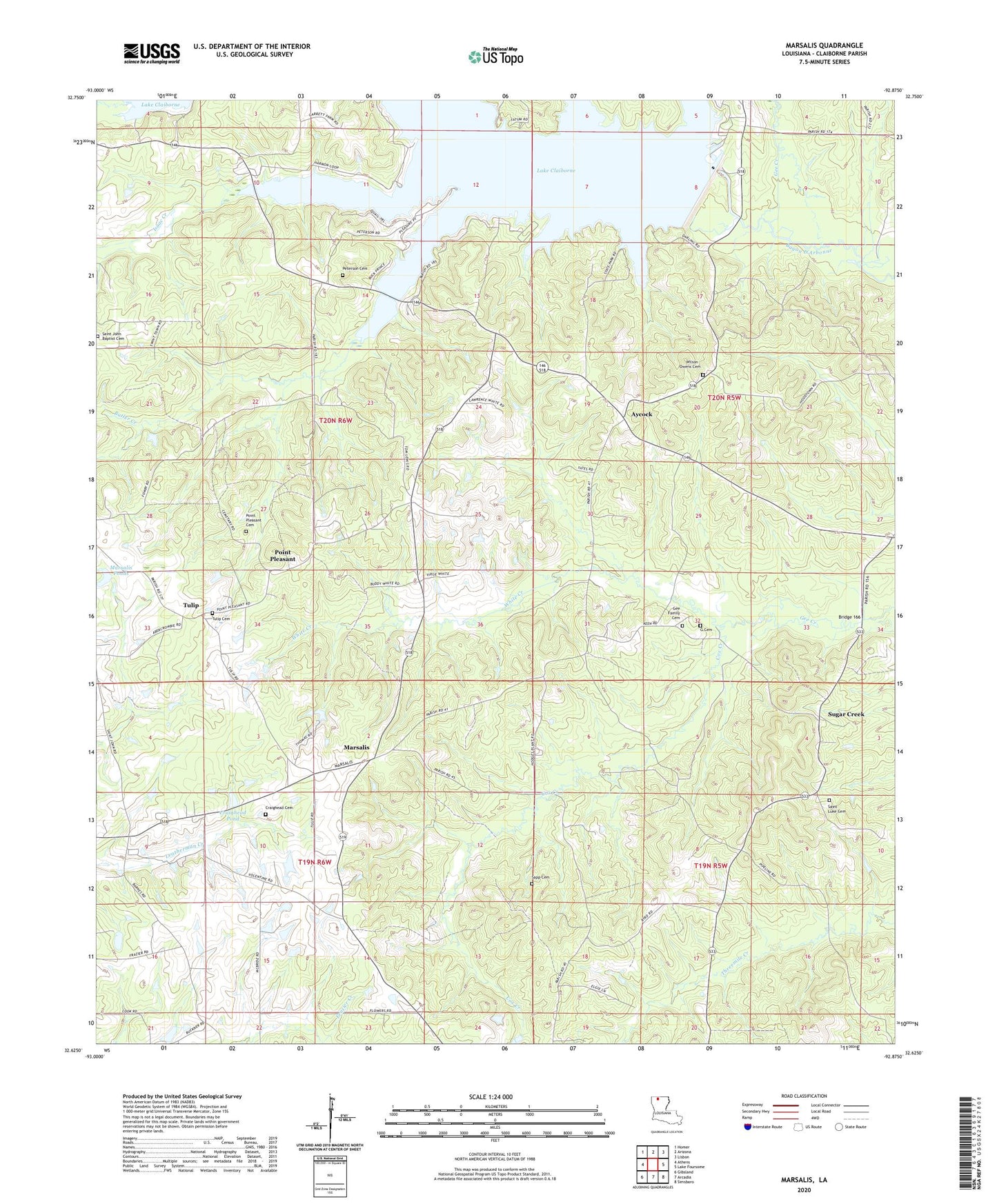 Marsalis Louisiana US Topo Map Image