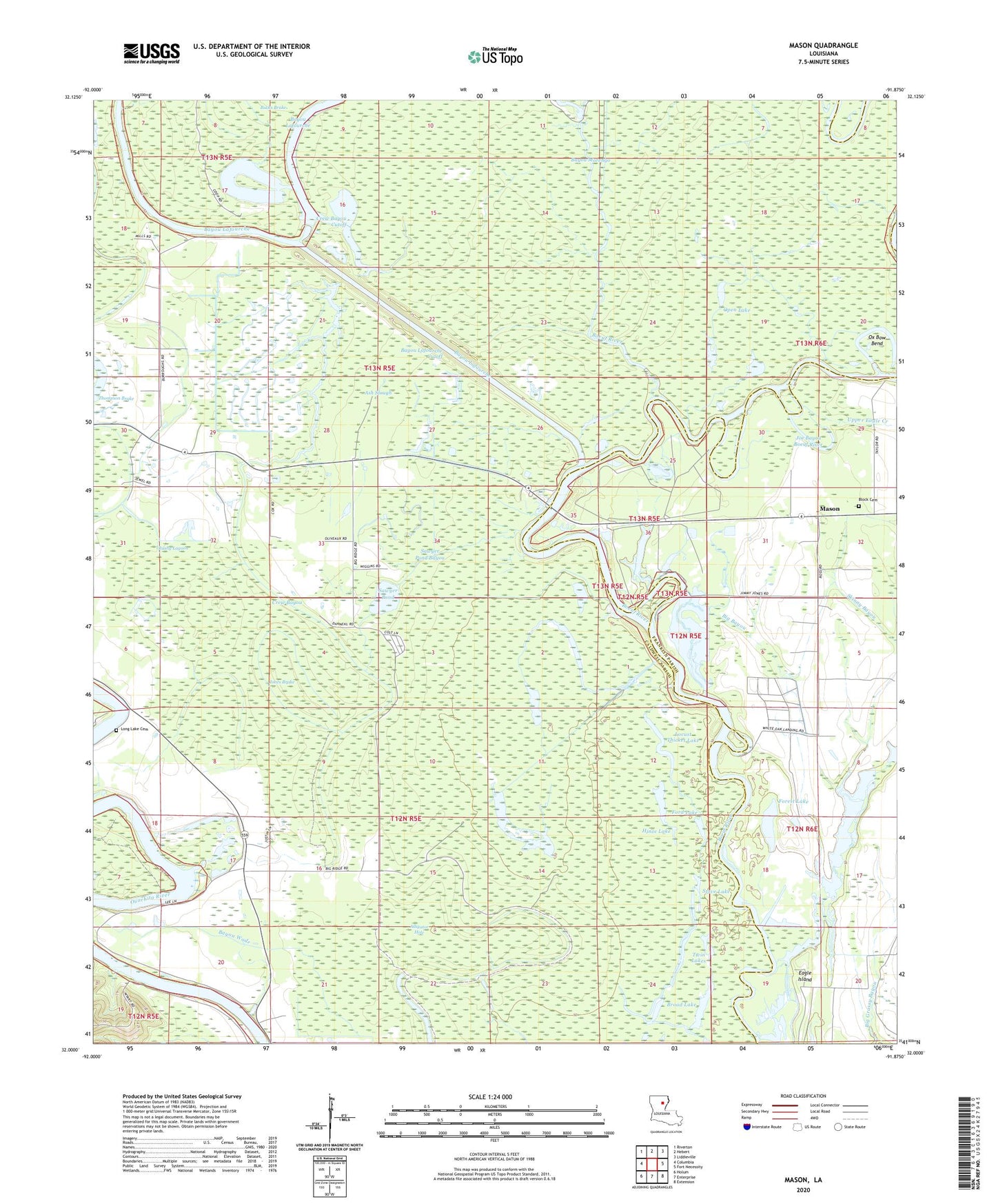 Mason Louisiana US Topo Map Image