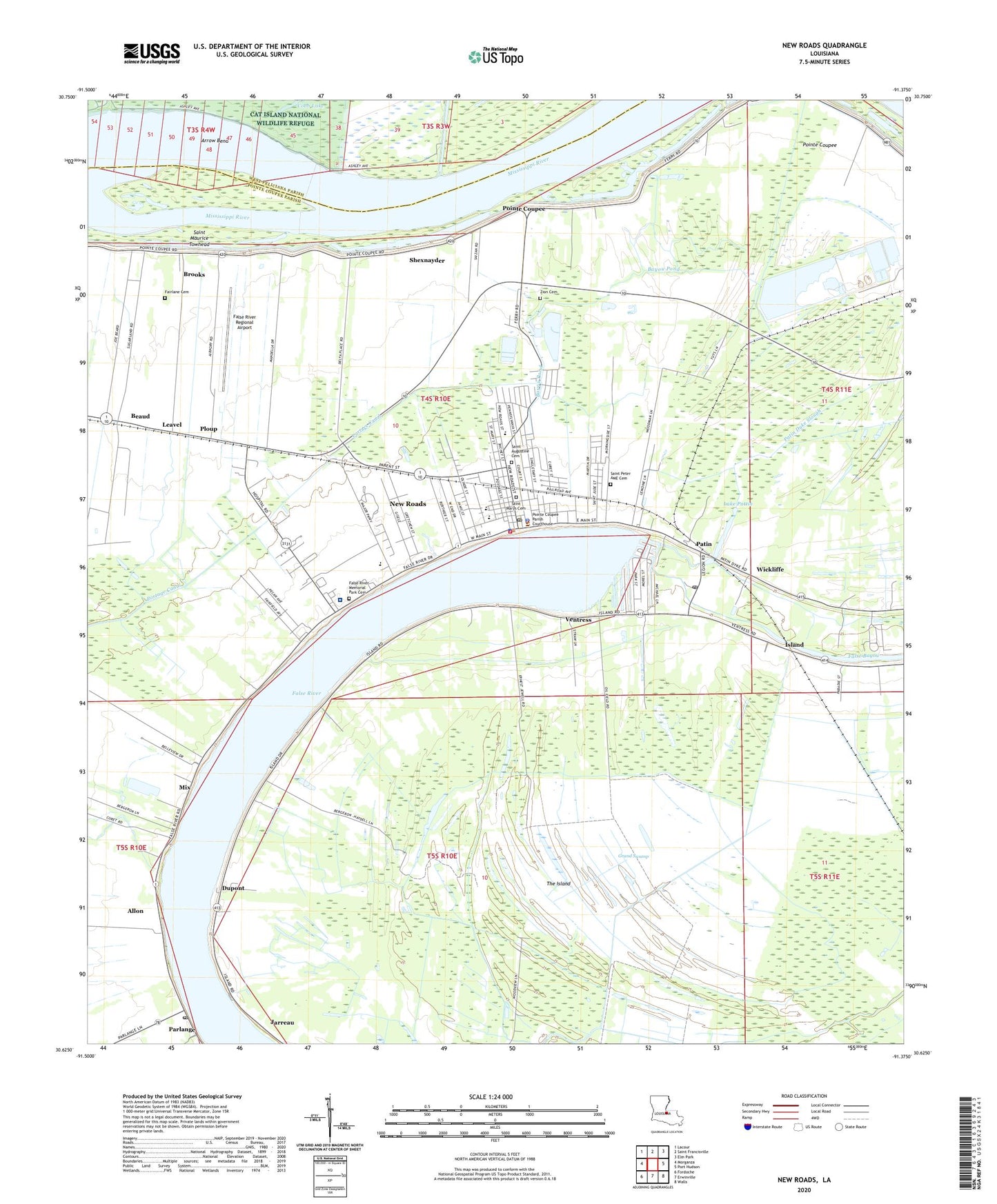 New Roads Louisiana US Topo Map Image