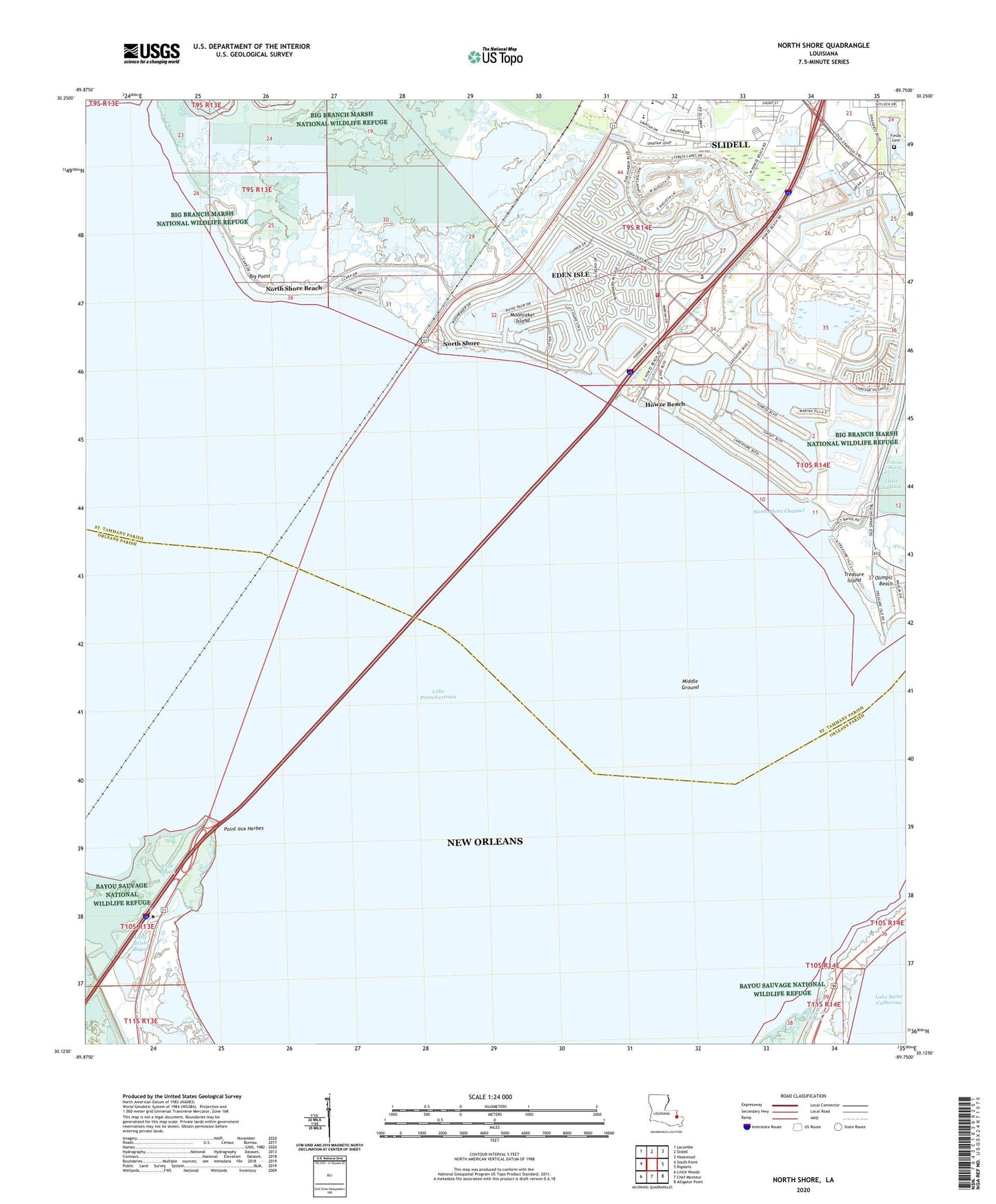 North Shore Louisiana US Topo Map Image