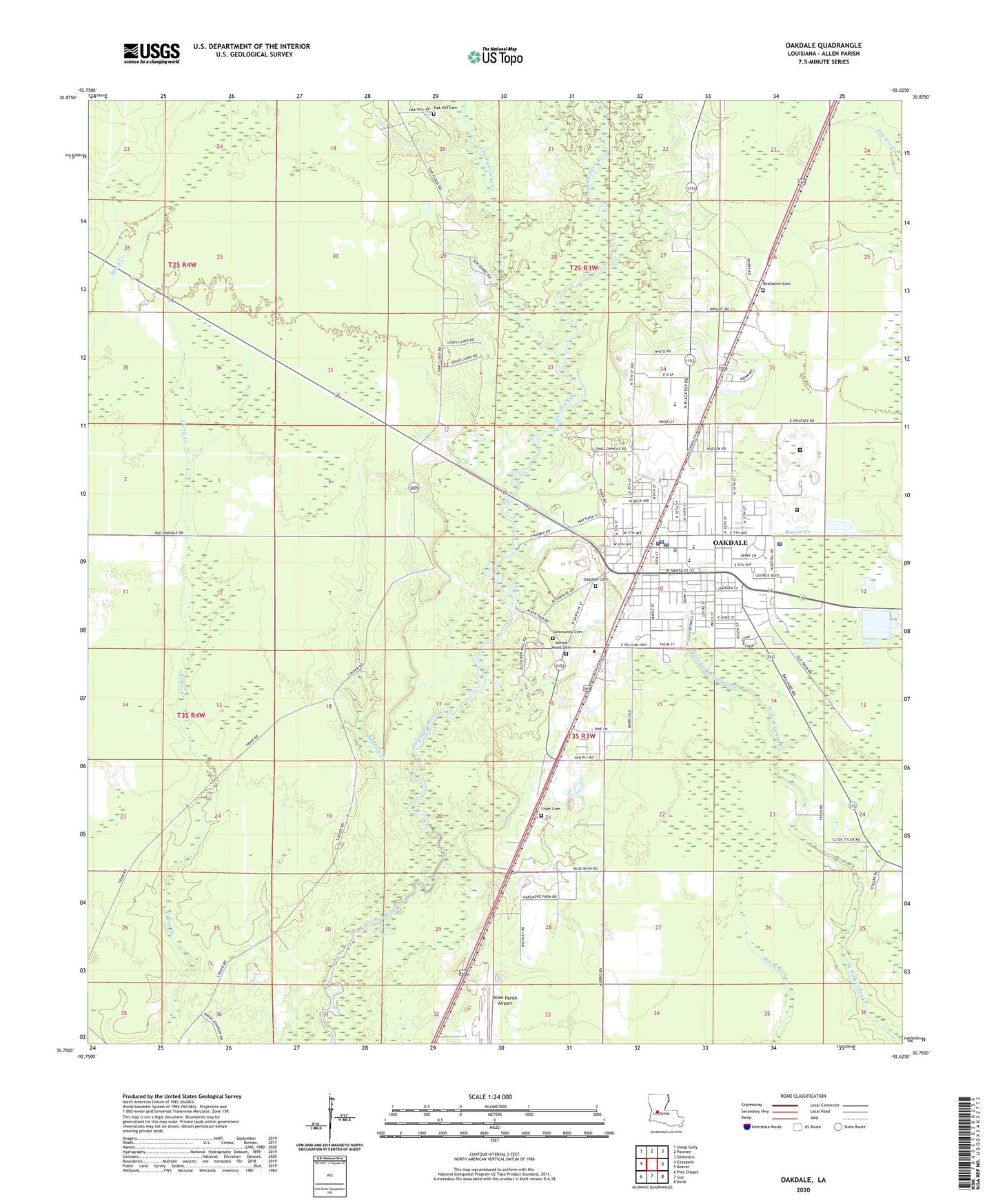Oakdale Louisiana US Topo Map Image