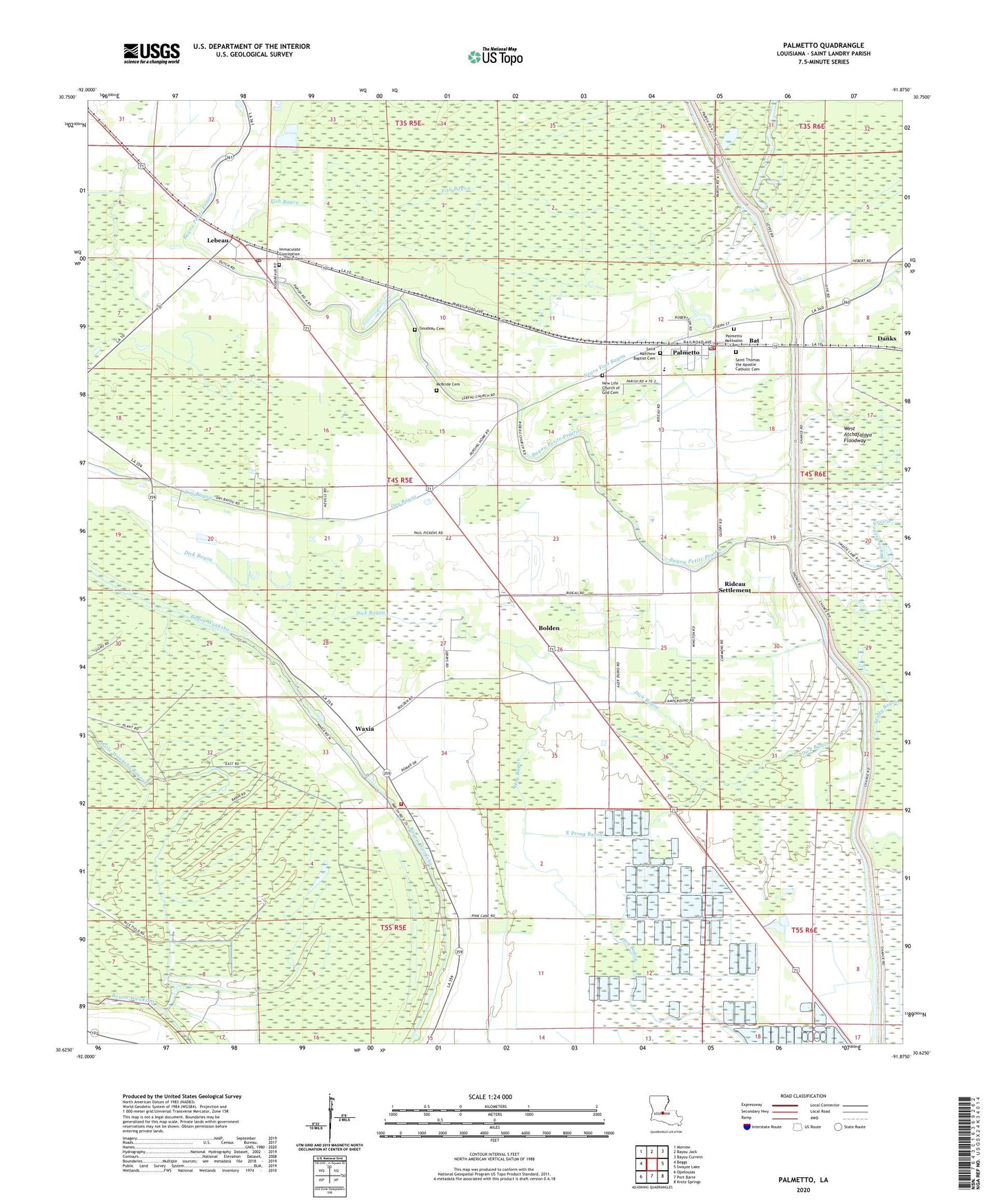 Palmetto Louisiana US Topo Map Image
