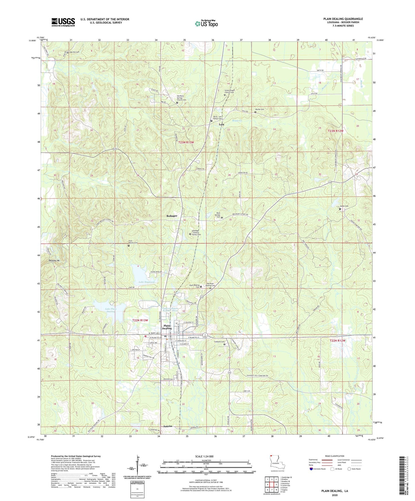 Plain Dealing Louisiana US Topo Map Image