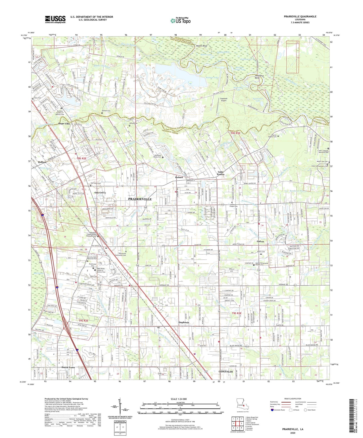 Prairieville Louisiana US Topo Map Image
