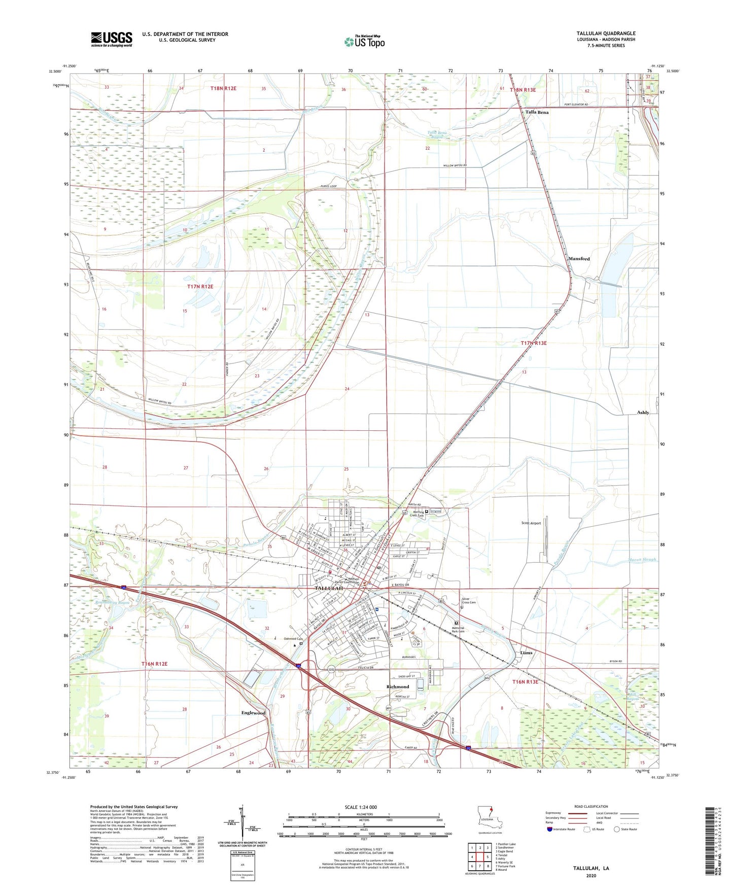 Tallulah Louisiana US Topo Map Image