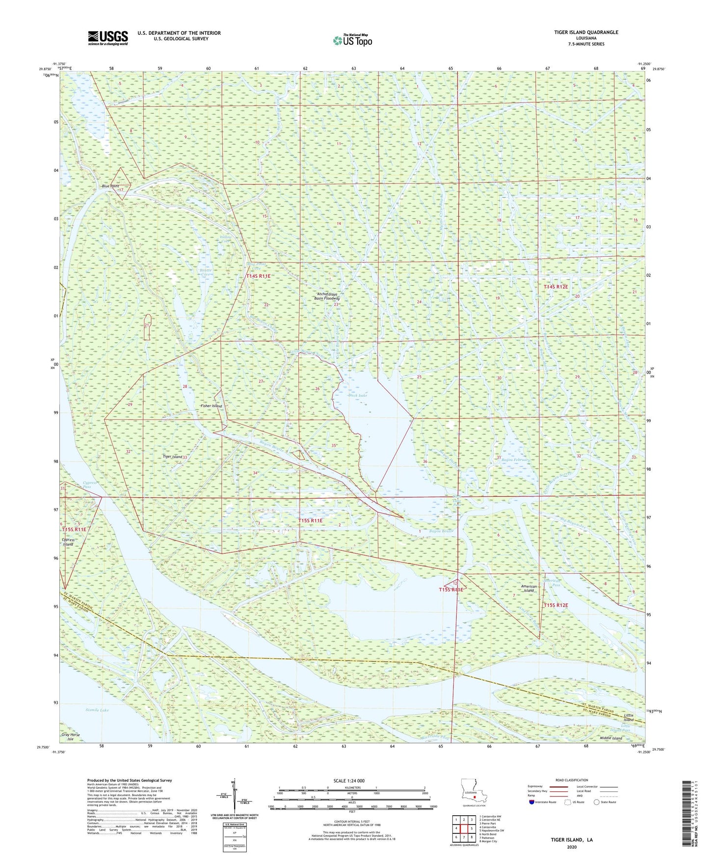 Tiger Island Louisiana US Topo Map Image