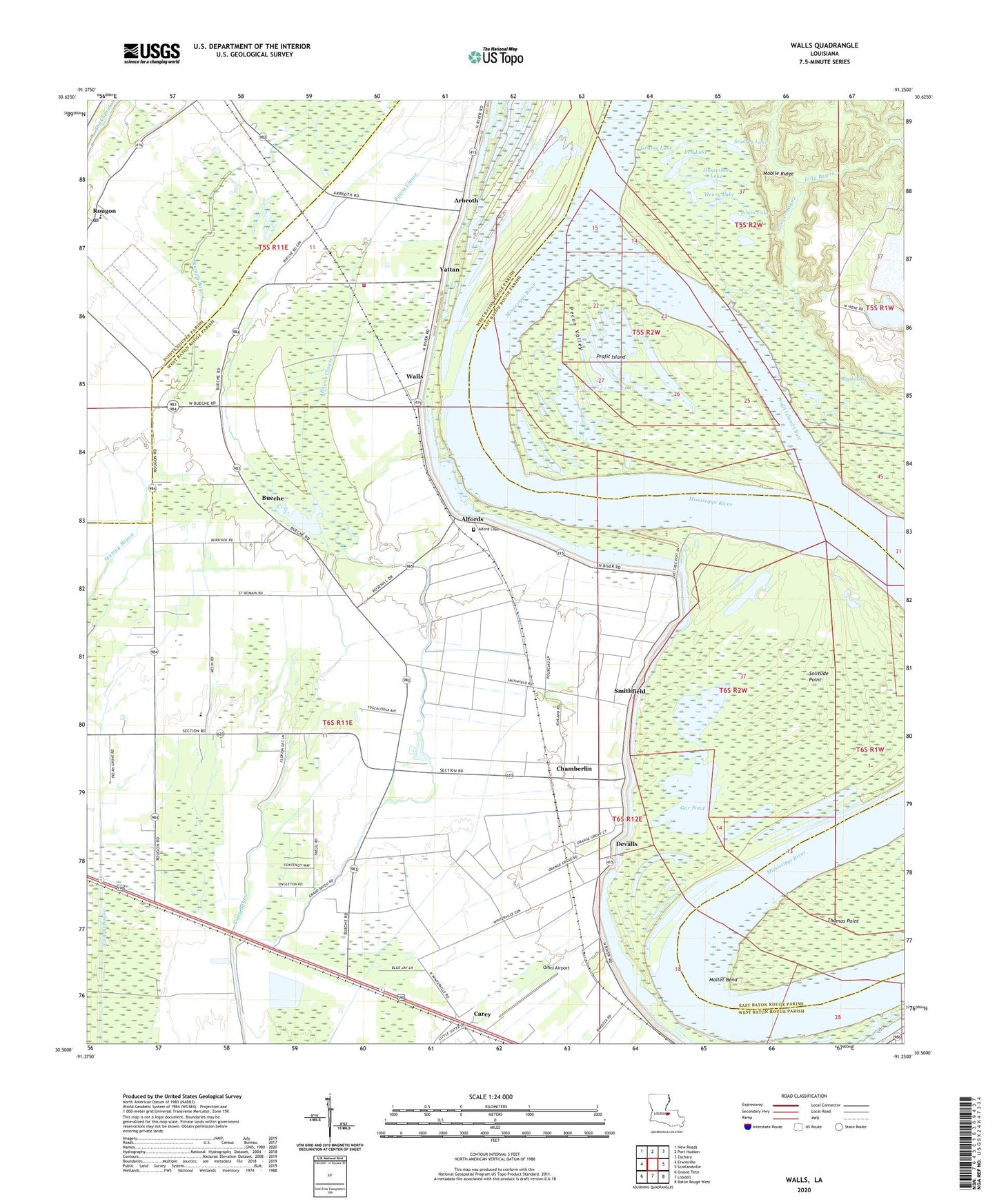 Walls Louisiana US Topo Map Image