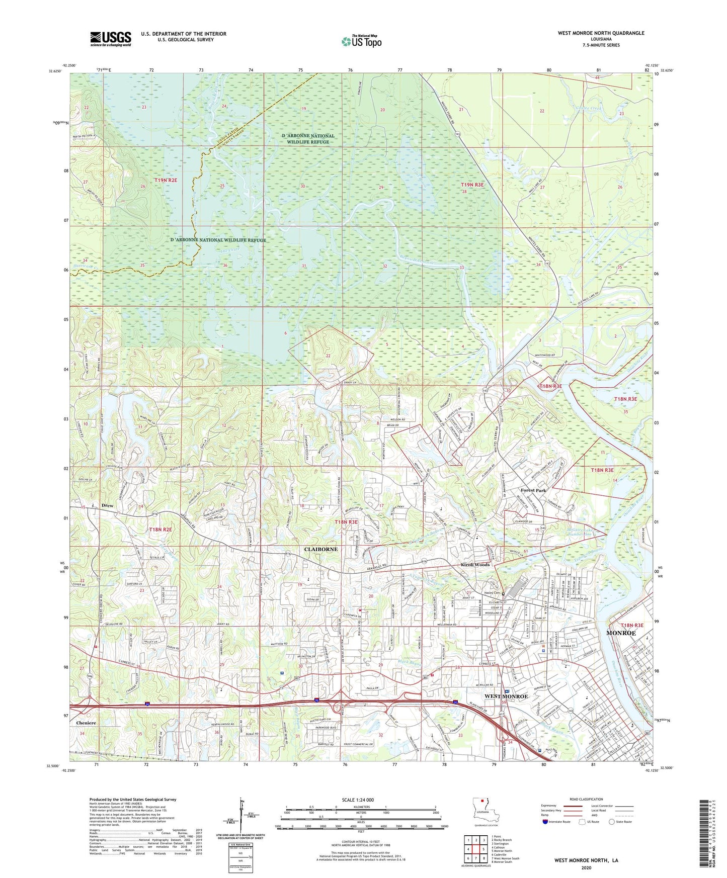 West Monroe North Louisiana US Topo Map Image