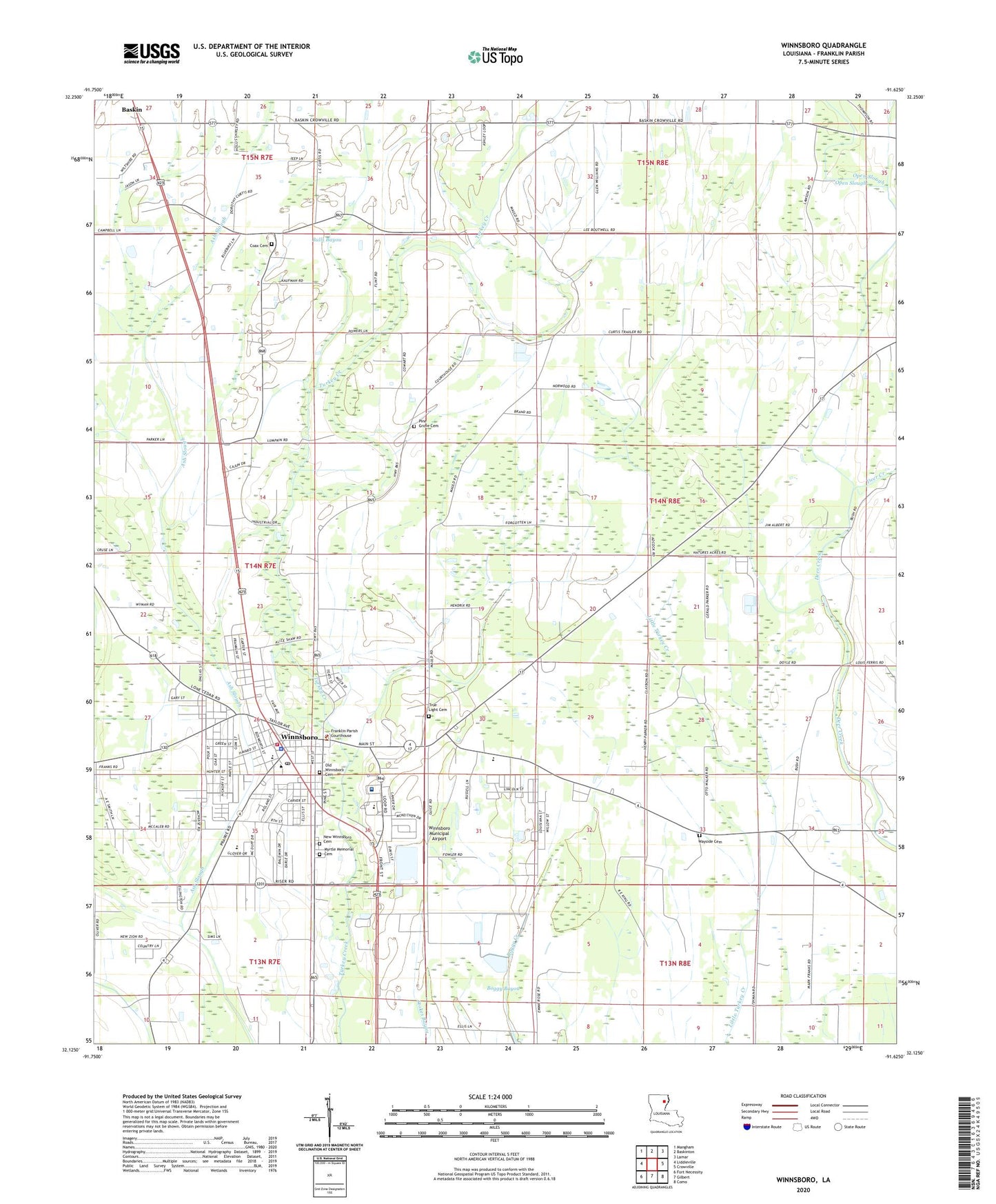 Winnsboro Louisiana US Topo Map Image