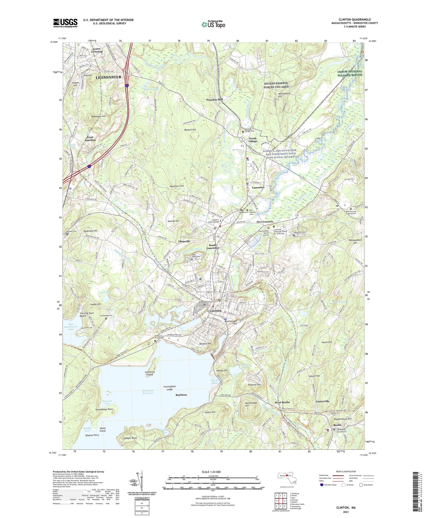 Clinton Massachusetts US Topo Map Image