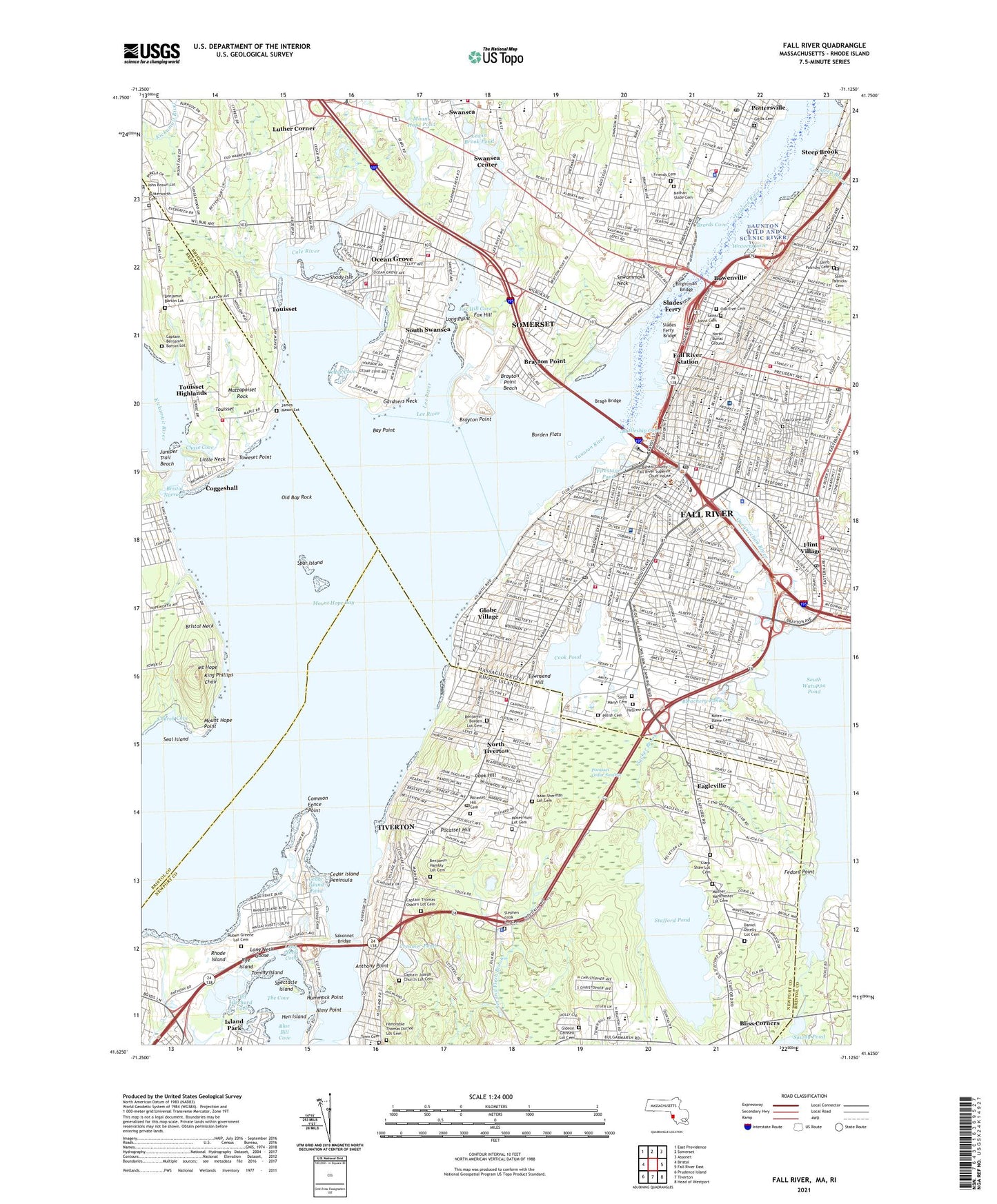 Fall River Massachusetts US Topo Map Image