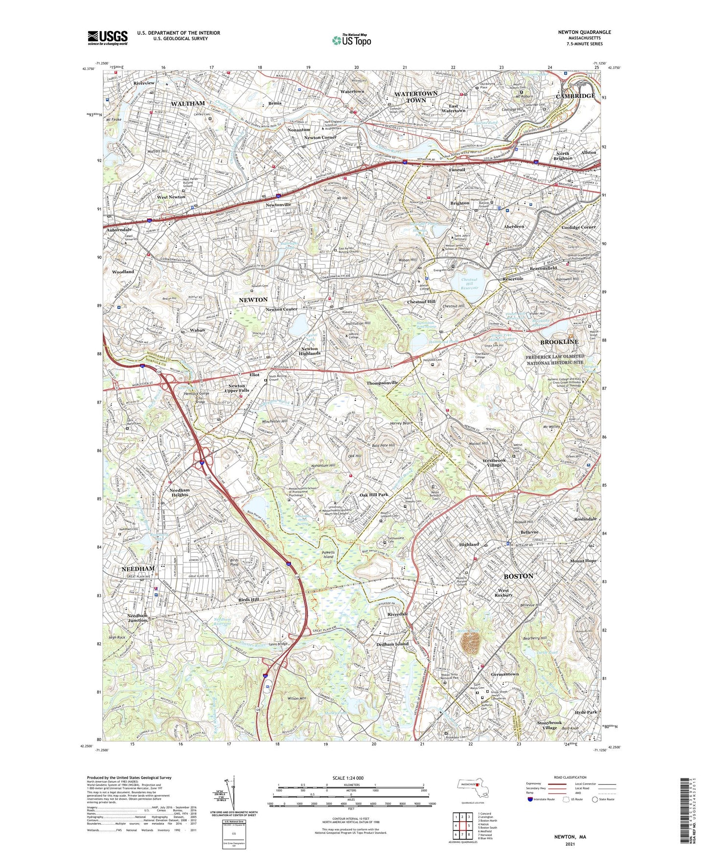 Newton Massachusetts US Topo Map Image