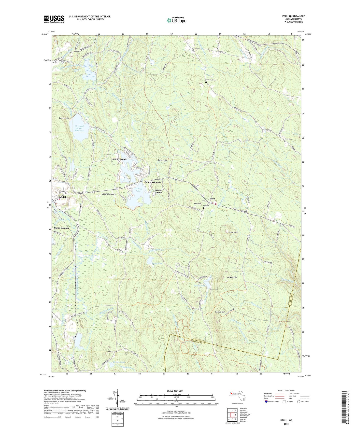 Peru Massachusetts US Topo Map Image