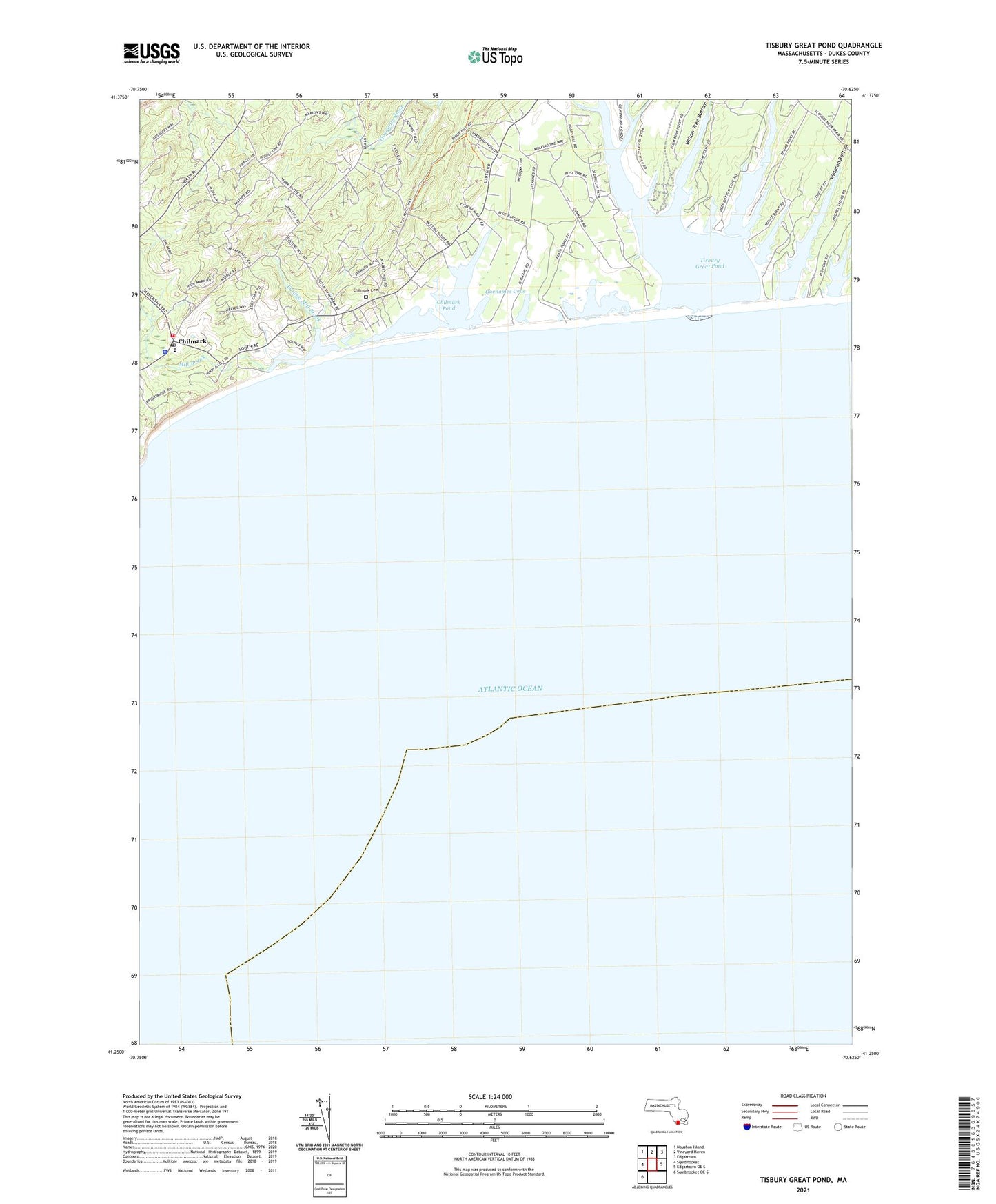 Tisbury Great Pond Massachusetts US Topo Map Image