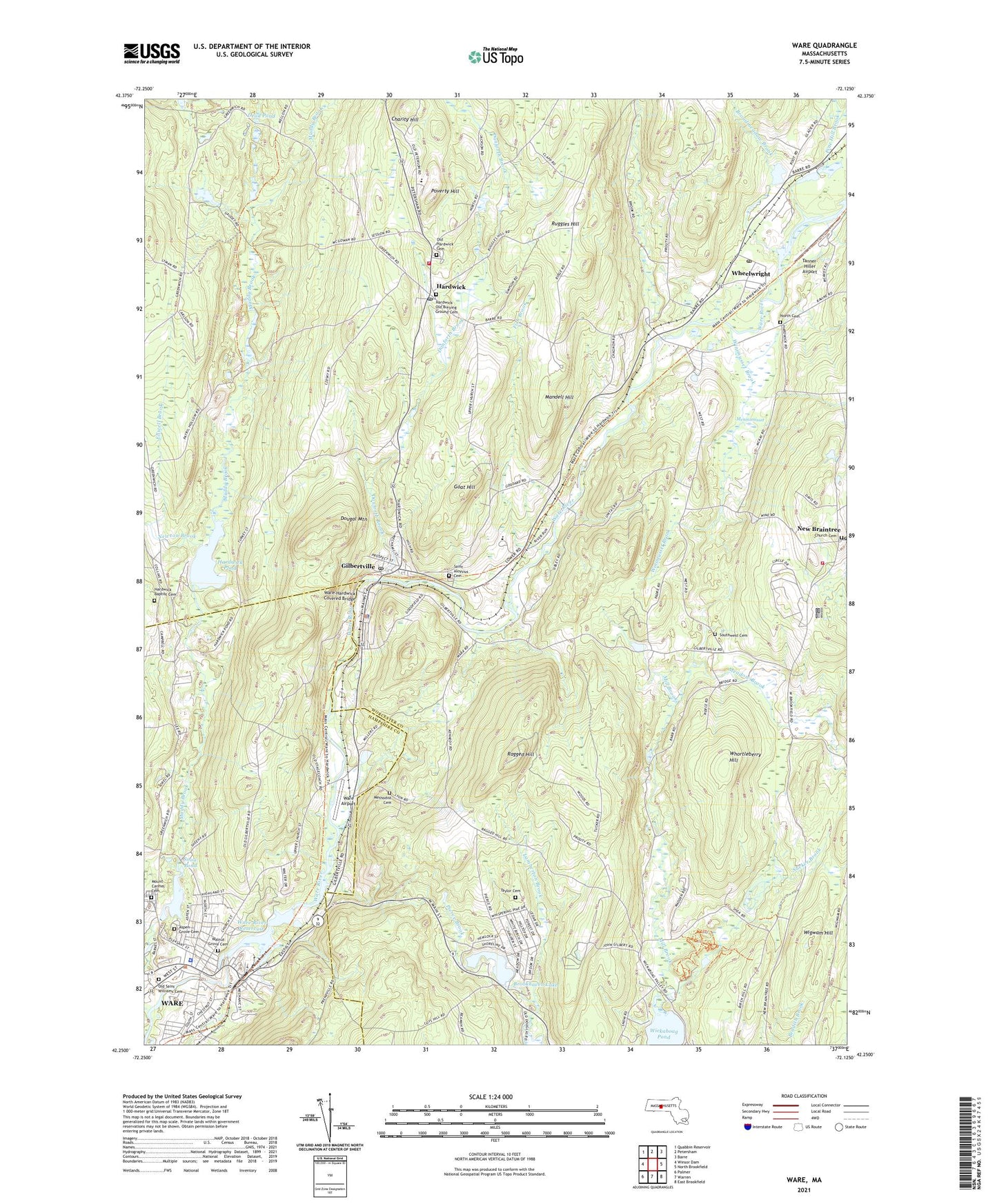 Ware Massachusetts US Topo Map Image