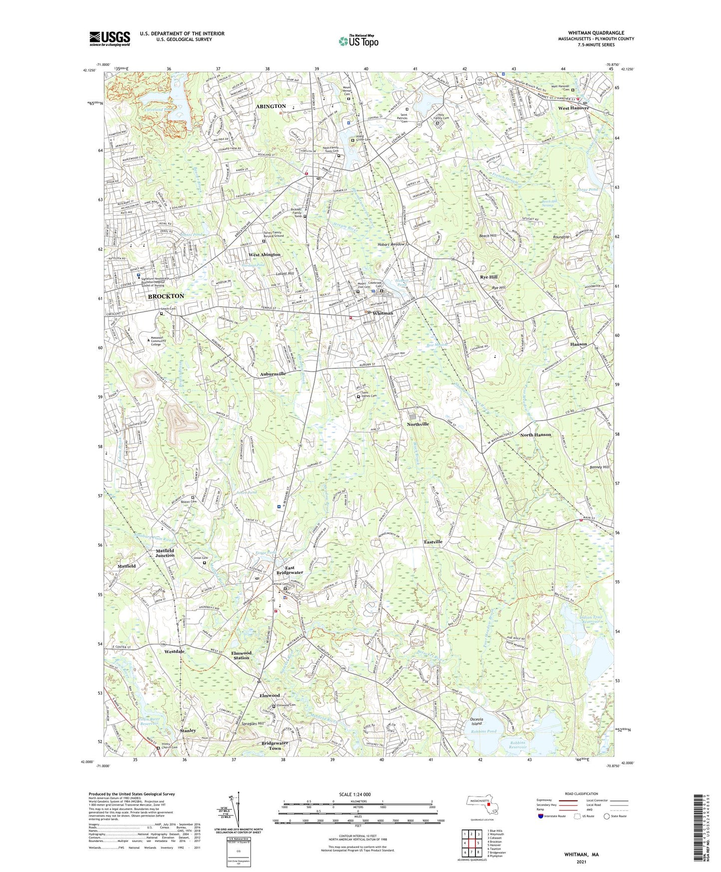 Whitman Massachusetts US Topo Map Image